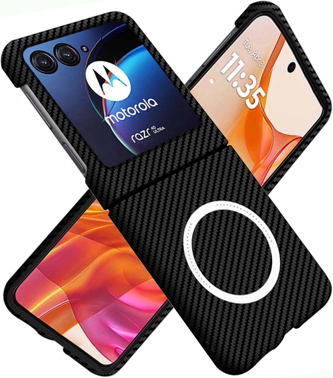 for Motorola Razr 40 Ultra Case Compatible with Magsafe, Carbon Fiber Slim Thin Soft Touch Anti-Fingerprint Anti-Slip Aramid Fiber Made Military-Grade Protection Shockproof Case, Black