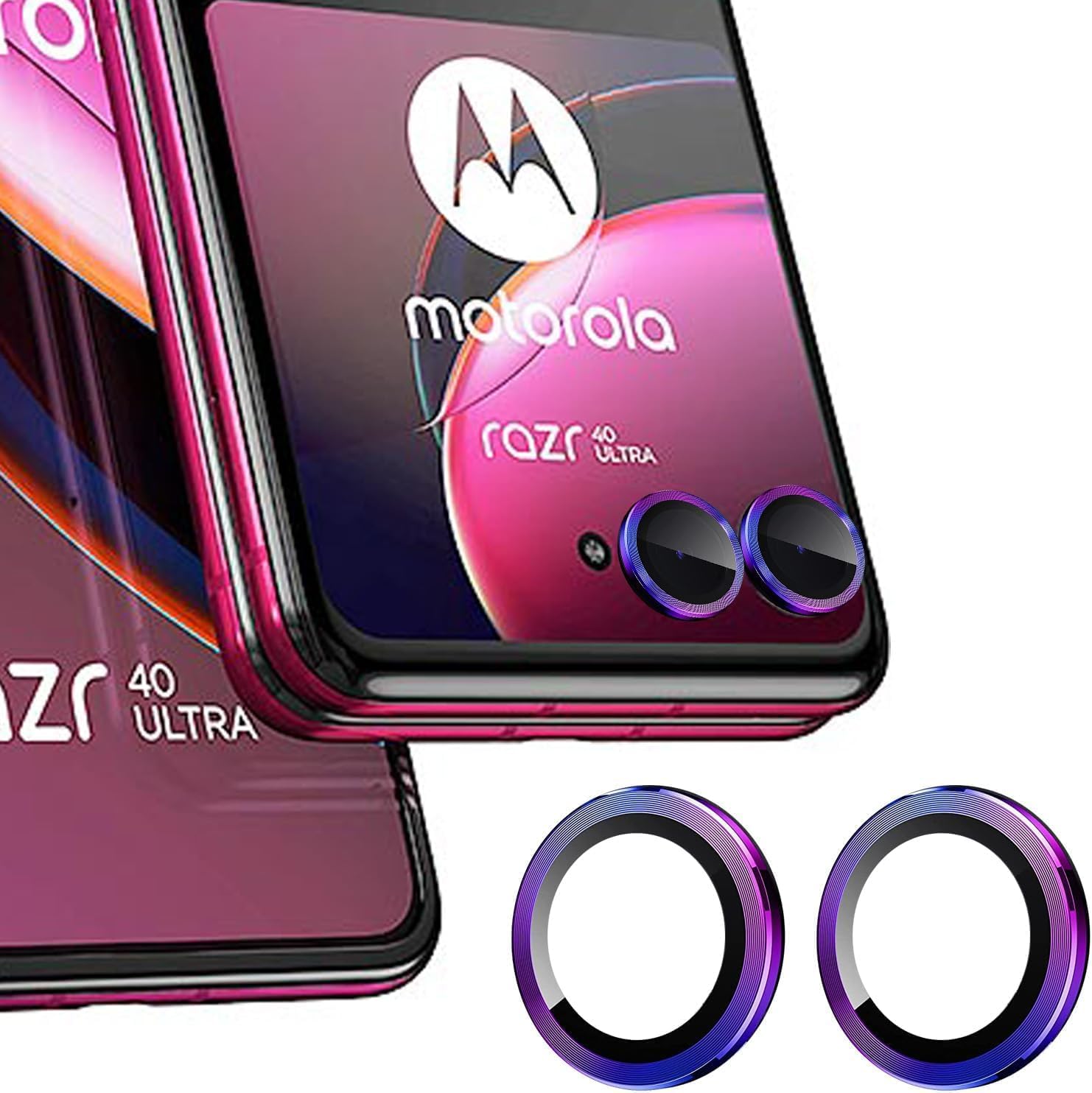 [2-Pack Camera Lens Protectors for Motorola Razr 40 Ultra, Scratch-Resistant HD Clarity Ultra-Thin Tempered Glass Camera Cover with Aluminum Edging,Individual Metal Lens Cover,Colorful