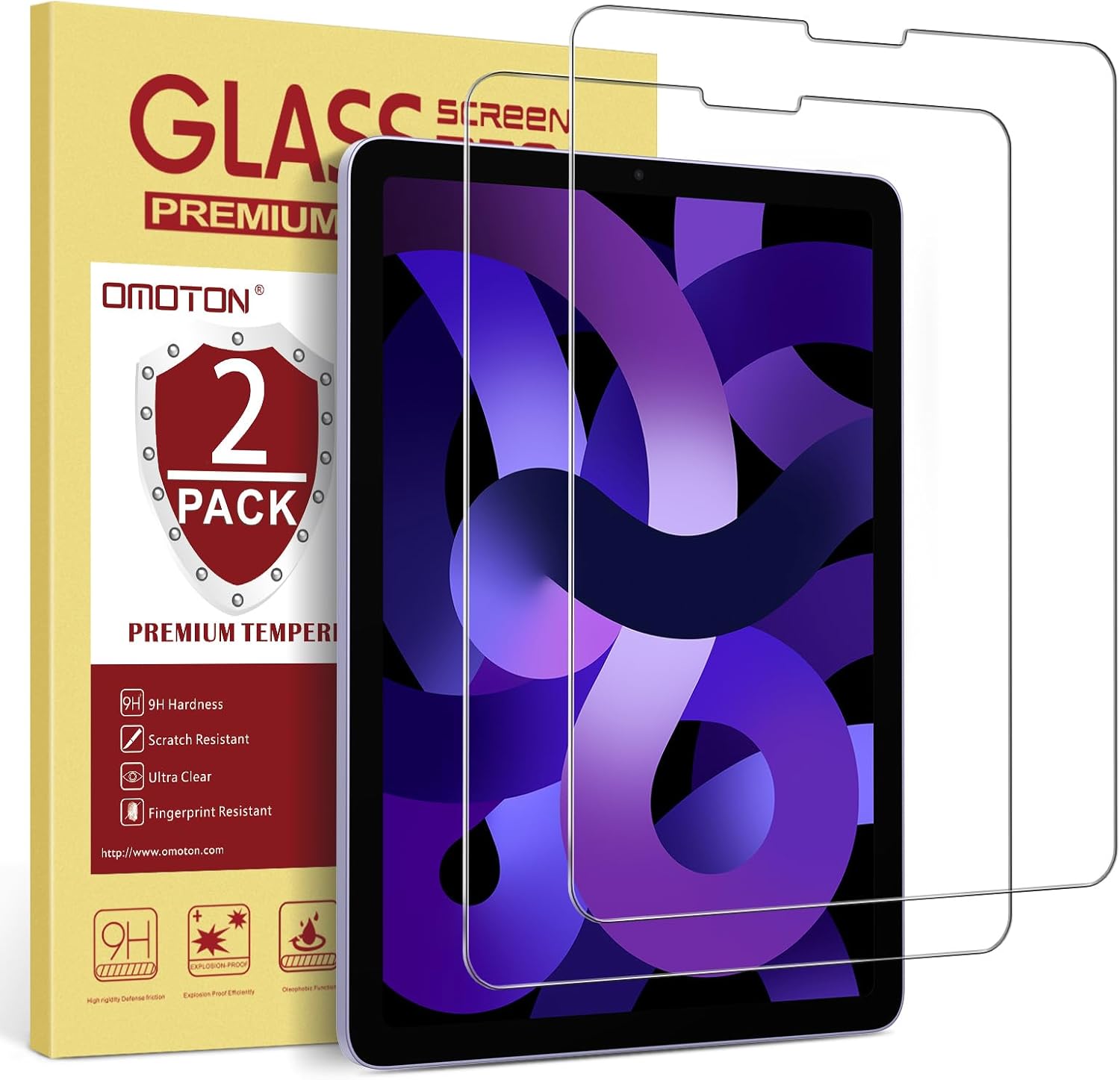 OMOTON Screen Protector for iPad Air 5th 4th Generation (Air 5/4, 10.9 Inch, 2022/2020) iPad Pro 11 Inch (2022/2021/2020/2018) Tablet – Tempered Glass, Case Friendly, Apple Pencil Compatible, 2 Pack