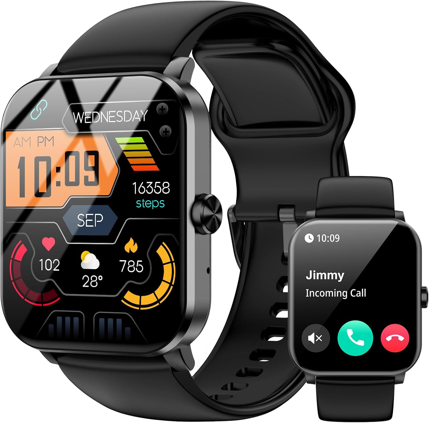 Smart Watch, 1.85″ HD Smartwatch for Men Women (Answer/Make Calls), Fitness Watch with Heart Rate/Sleep/IP68 Waterproof/120+ Sports Modes, Pedometer, Android Smart Watch for Android iOS (Black)