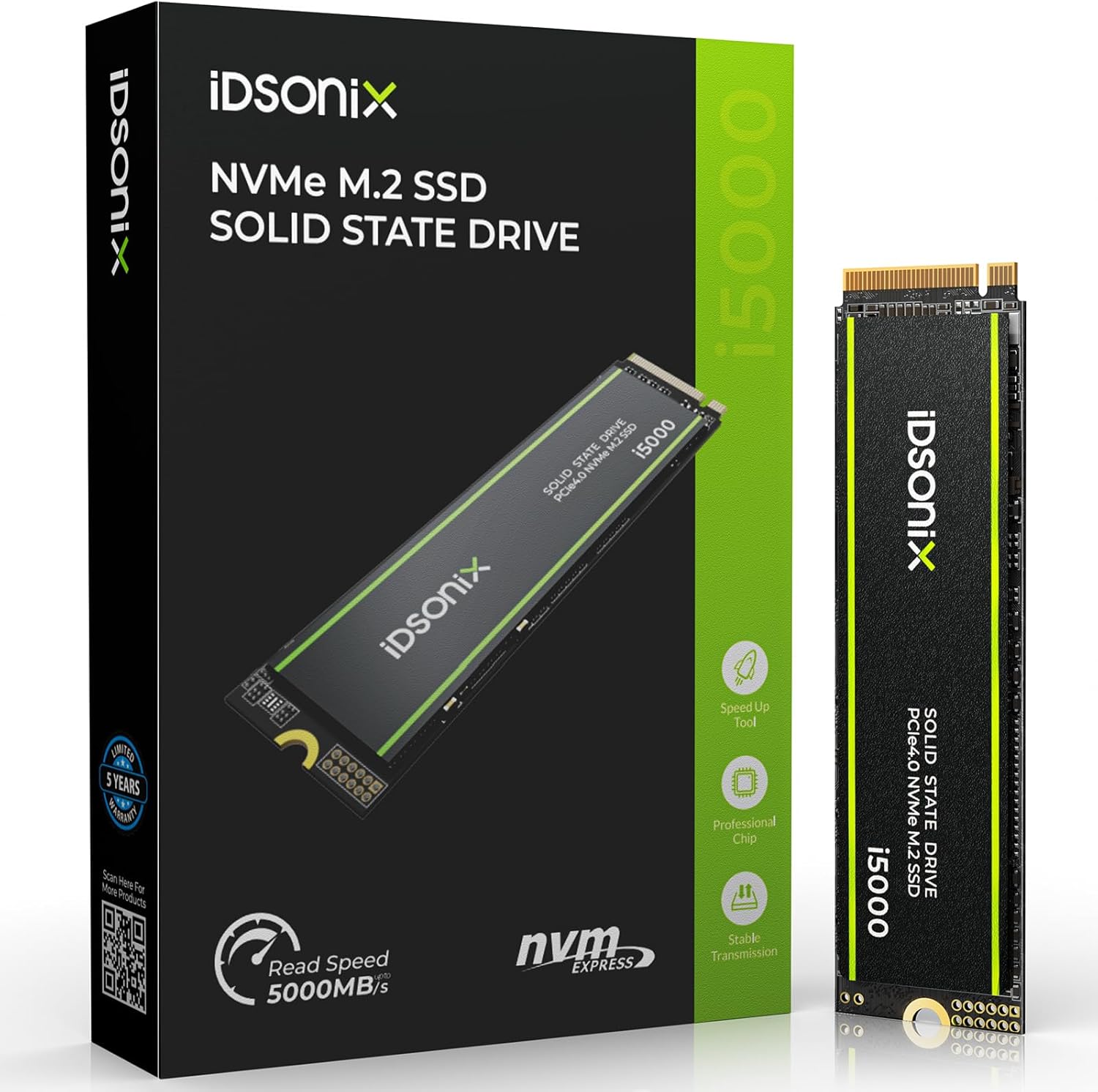 iDsonix 1TB SSD M.2 2280 PCIe Gen 4×4 NVMe Internal Solid State Drive – Read Up to 5000MB/s, for Video Editing, Rendering, Compatible with Laptop,Desktop – i5000