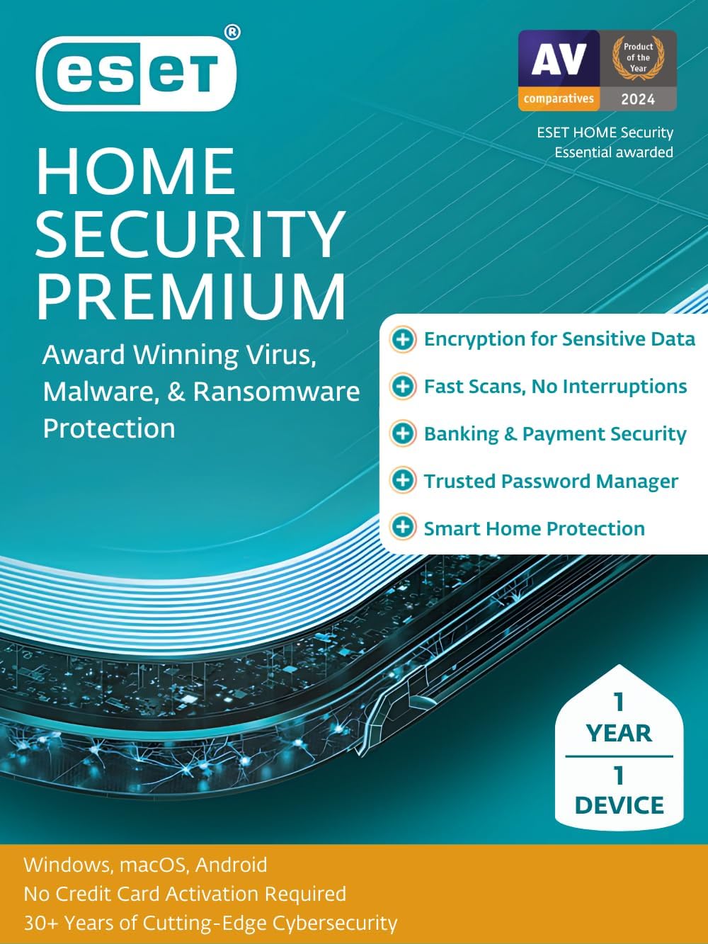 ESET Home Security Premium | Antivirus | 2025 Edition | 1 Device | 1 Year| Password Manager | Privacy Protection | Ransomware | Anti-Theft | Digital Download [PC/Mac/Android]