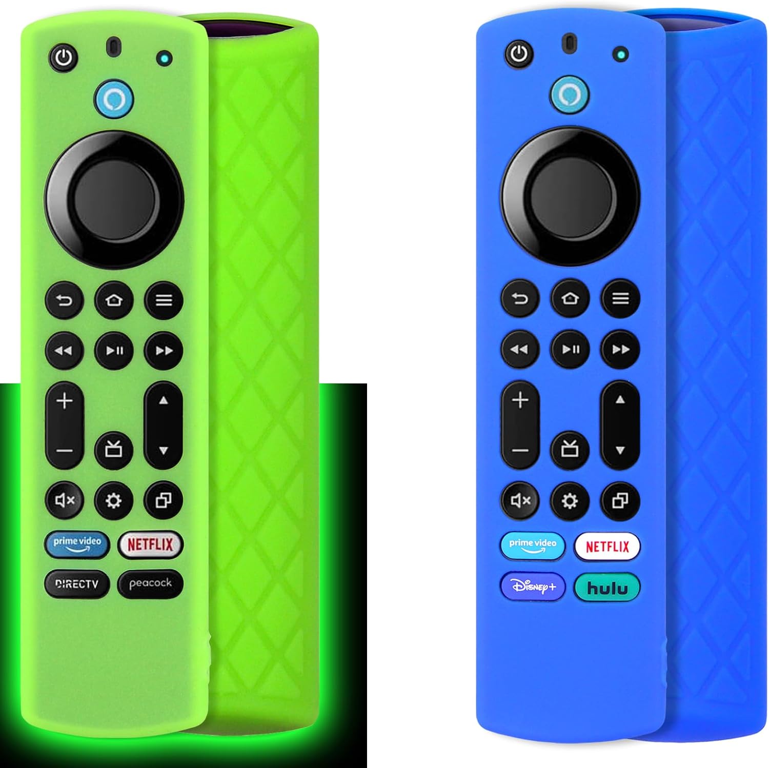 Pinowu Silicone Remote Case (2pcs) for Fire TV Stick 4K Max / 4K Max 2nd / Toshiba/Insignia/Pioneer/Omni Series Fire TV Alexa Voice Remote Enhanced w/Lanyard (Green and Blue, Only Green Glow)