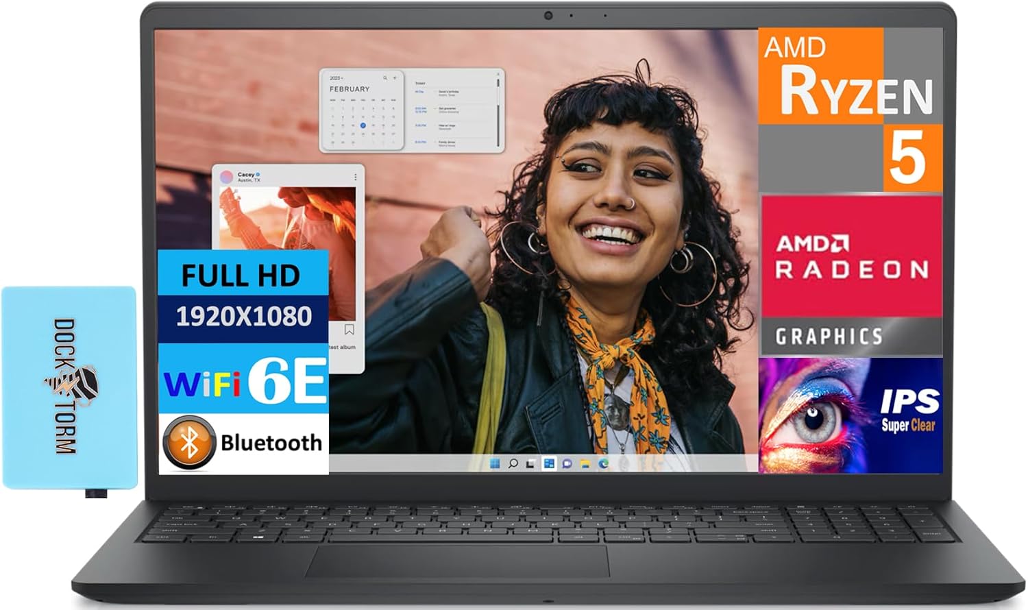 Dell 2025 Inspiron 15 3535 Business Laptop 15.6″ IPS FHD Display (AMD Ryzen 5 7520U, 8GB LPDDR5, 512GB M.2 PCIe SSD, AMD Radeon, WiFi 6E, Webcam, Bluetooth 5.0, Win 11 Pro) w/DKZ USB Port Expander