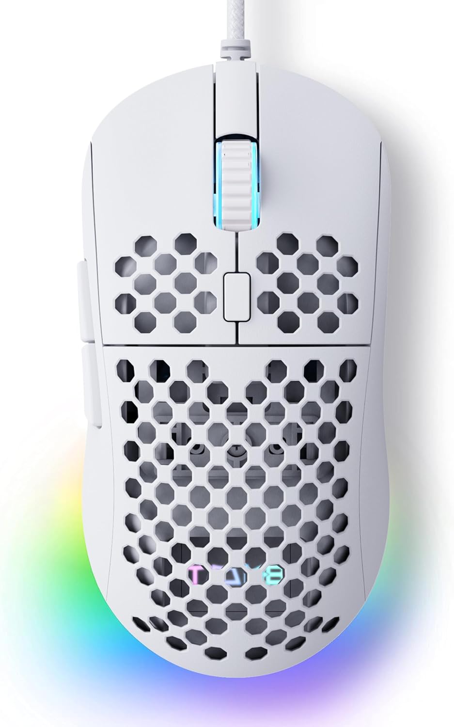 TMKB Falcon M1SE Ultralight Honeycomb Gaming Mouse, High-Precision 12800DPI Optical Sensor, 6 Programmable Buttons, Customizable RGB, Drag-Free Paracord, Ergonomic, Wired – Matte White