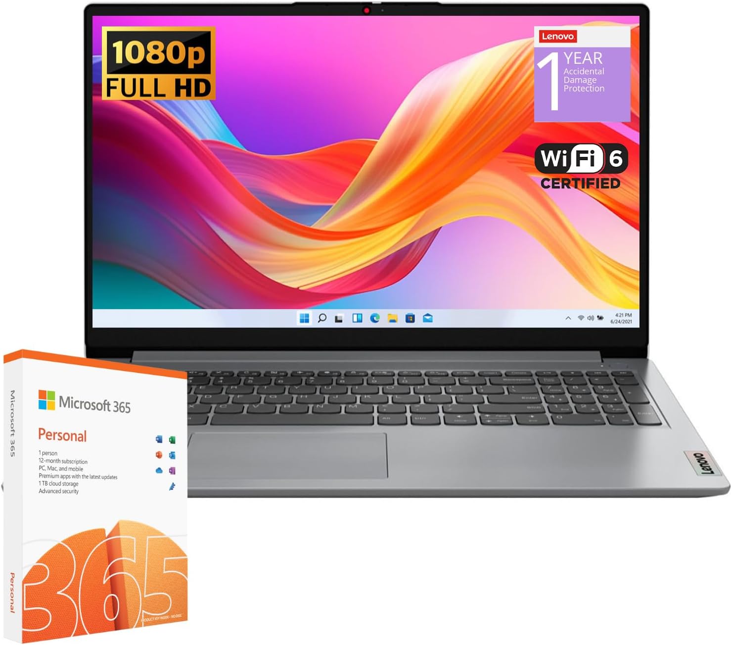 Lenovo IdeaPad 1 Student Laptop, Intel Dual Core Processor, 20GB RAM, 1TB SSD + 128GB eMMC, 15.6″ FHD Display, 1 Year Office 365, Windows 11 Home, Wi-Fi 6, Webcam, Bluetooth, SD Card Reader, Grey