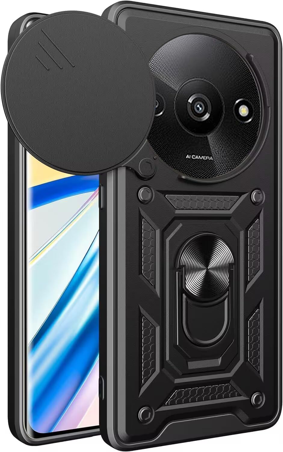 Ysnzaq Armor Case for Xiaomi 14 Ultra,Military-Grade Shockproof Phone Cover with Camera Lens Cover and Built-in Kickstand for Xiaomi 14 Ultra SJ Black