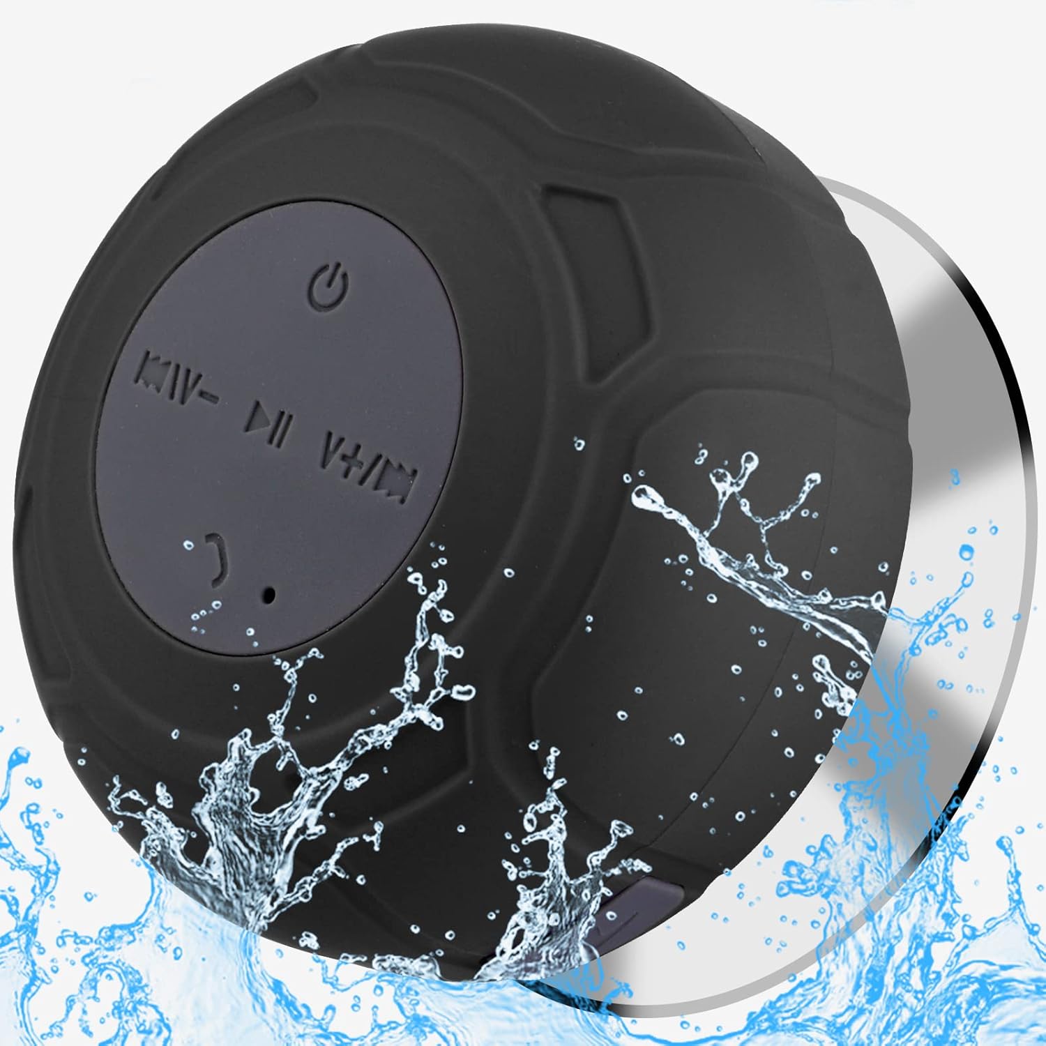 Waterproof Bluetooth Shower Speaker Portable Wireless Water-Resistant Speaker Suction Cup,Built-in Mic Gifts for Kids Speakerphone for iPhone Phone Tablet Bathroom Kitchen – Black