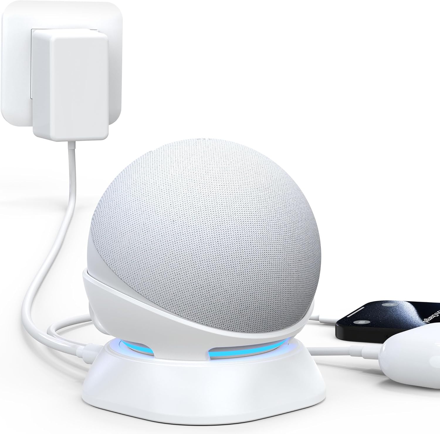 HomeMount Versatile Charging Stand – Convenient Charging Solution for Your Mobiles Earbuds and Echo Dot (4th/5th Gen, 2020/2022 Release) (White)
