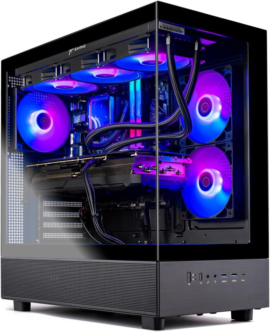 Skytech Gaming Azure 3 Desktop PC, Ryzen 7 7800X3D 4.2 GHz (5GHz Turbo), NVIDIA RTX 5060 Ti 16GB, 1TB Gen4 NVMe SSD, 32GB DDR5 RAM 6000 RGB, 650W Gold PSU, 360mm ARGB AIO, Wi-Fi, Win 11