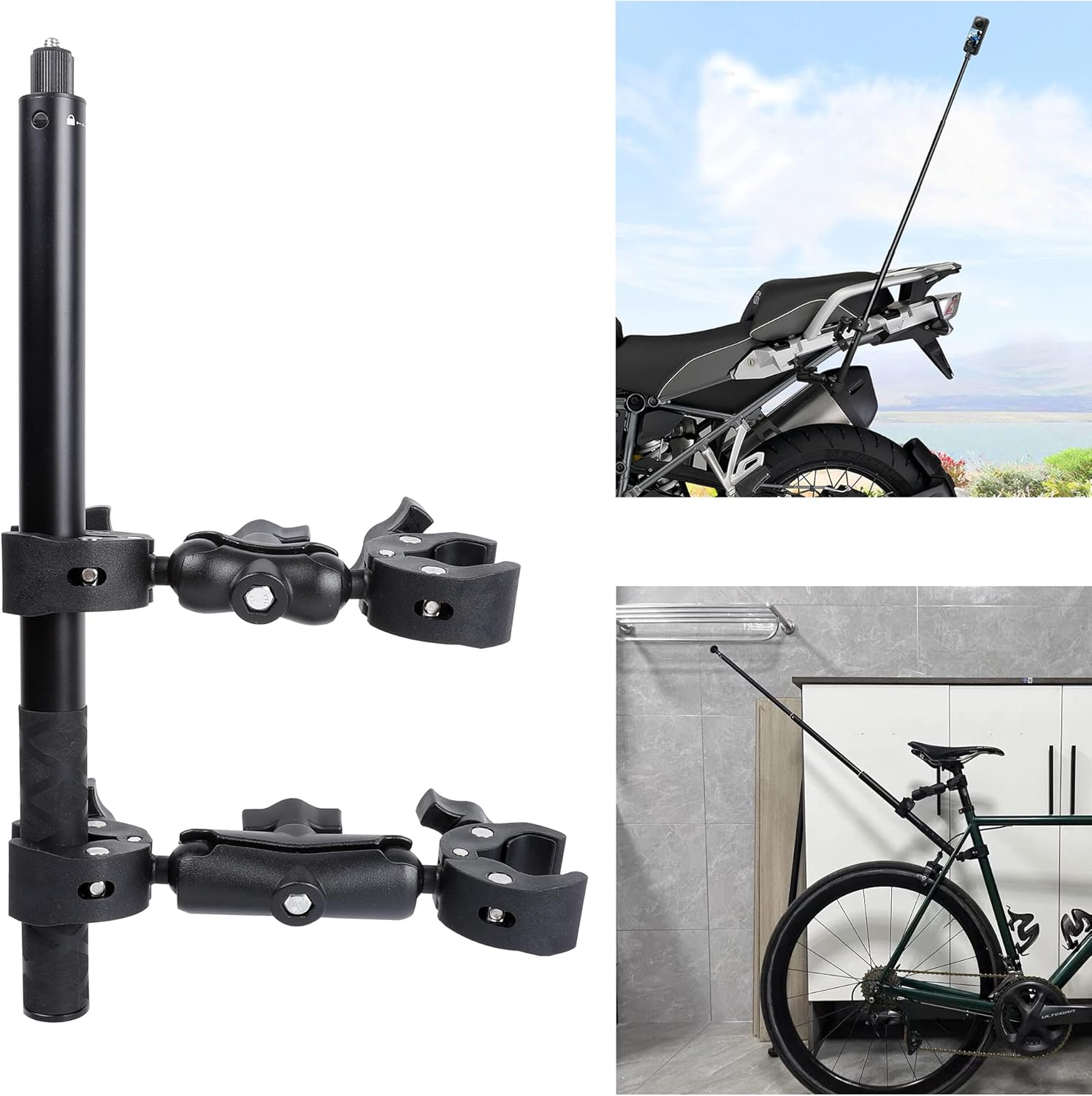 PellKing Motorcycle Bike Handlebar Clamp Mount and 61″ Invisible Selfie Stick for Insta360 X5 X4 X3 X2 X ONE RS R GO 3 Camera