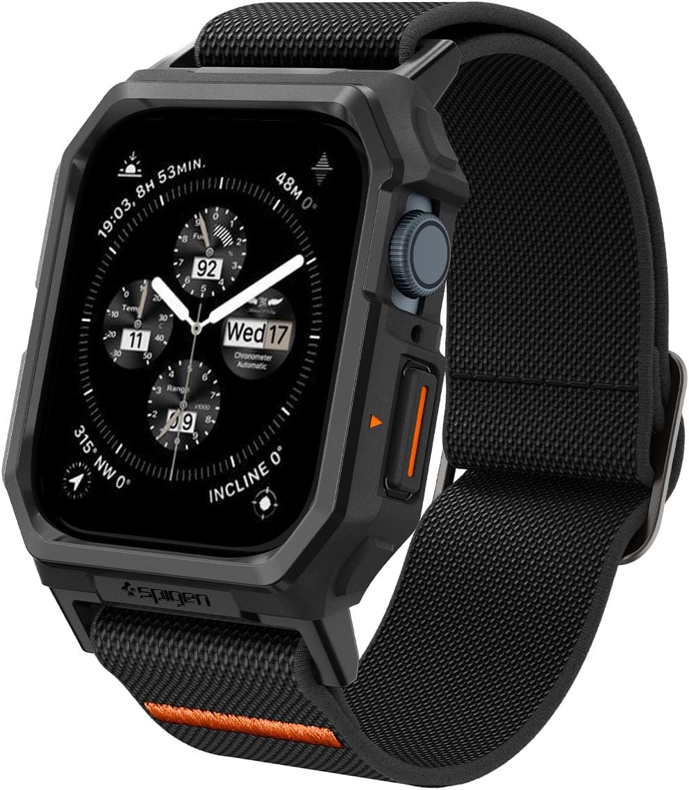 Spigen Lite Fit Pro Designed for Apple Watch Case Band for Series 9/8/7 45mm Durable TPU Cover with Lightweight Fabric Strap – Matte Black