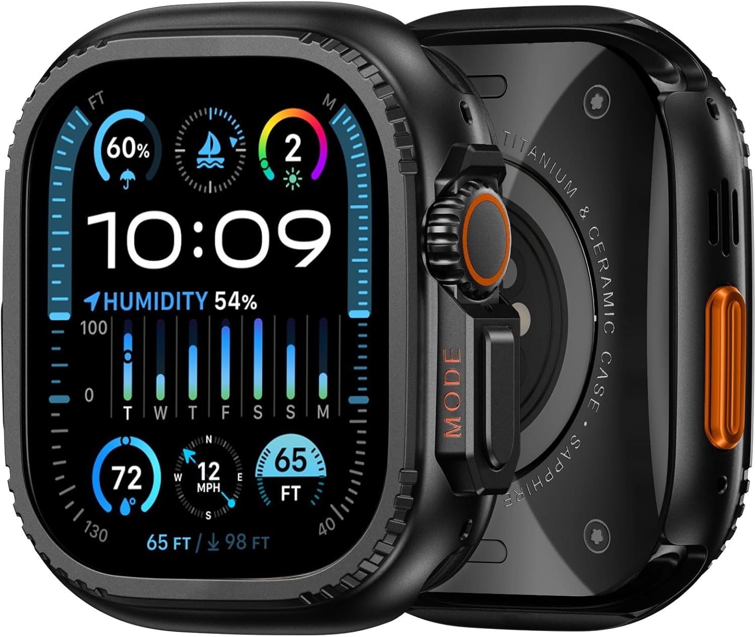 Case for Apple Watch Ultra 2 49mm: Rugged Metal Bumper for iWatch Ultra Thin Frame Ceramic Like Back Cover Stylish NO Front – Screen Protector Black