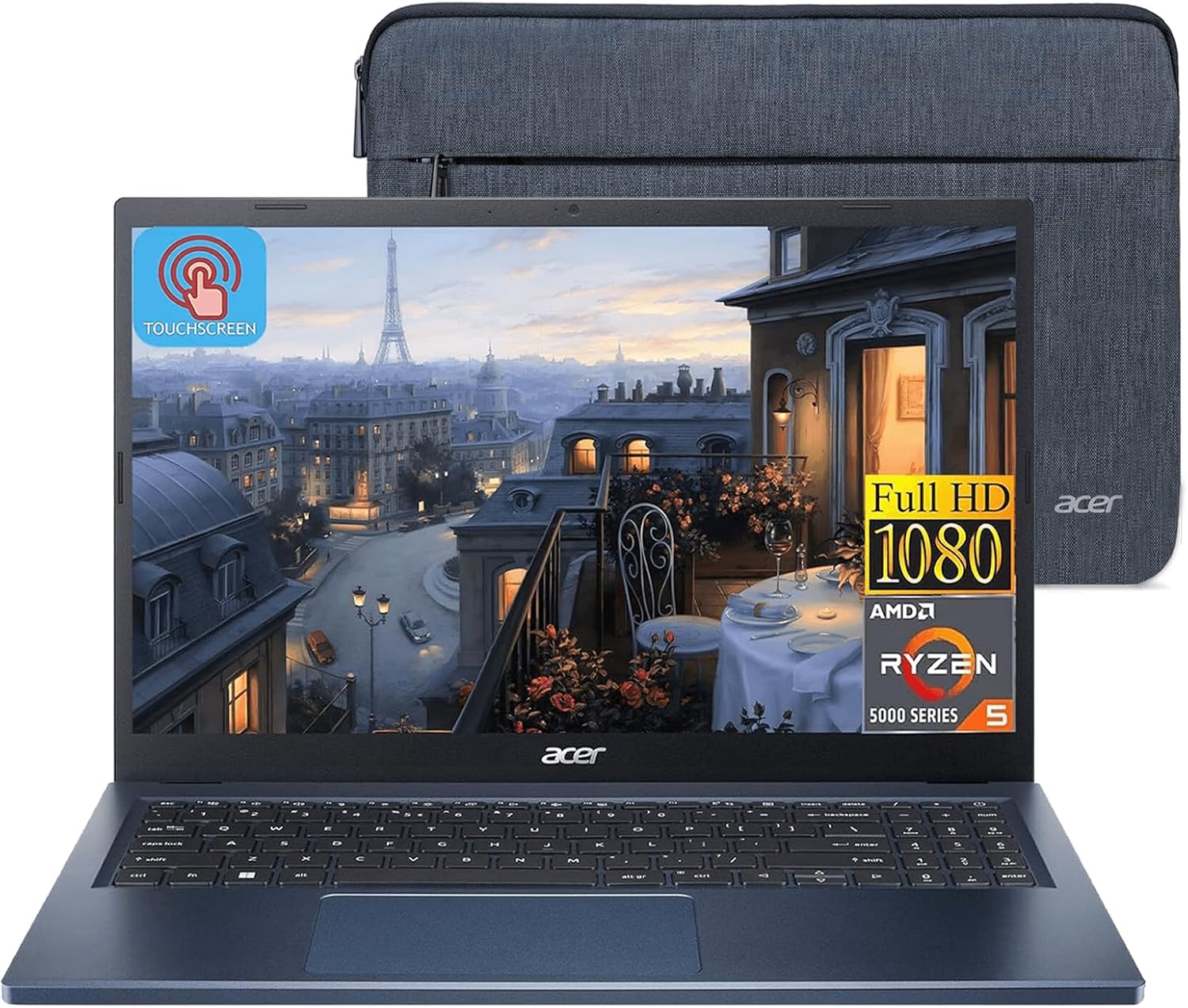 acer 2023 Aspire 3 Touchscreen Laptop, 15.6″ FHD IPS Display, AMD Ryzen 5 7520U Processor (Beats i7-1165G7), 8GB DDR5 RAM, 512GB SSD, AMD Radeon Graphics, Wi-Fi 6, Windows 11 Home