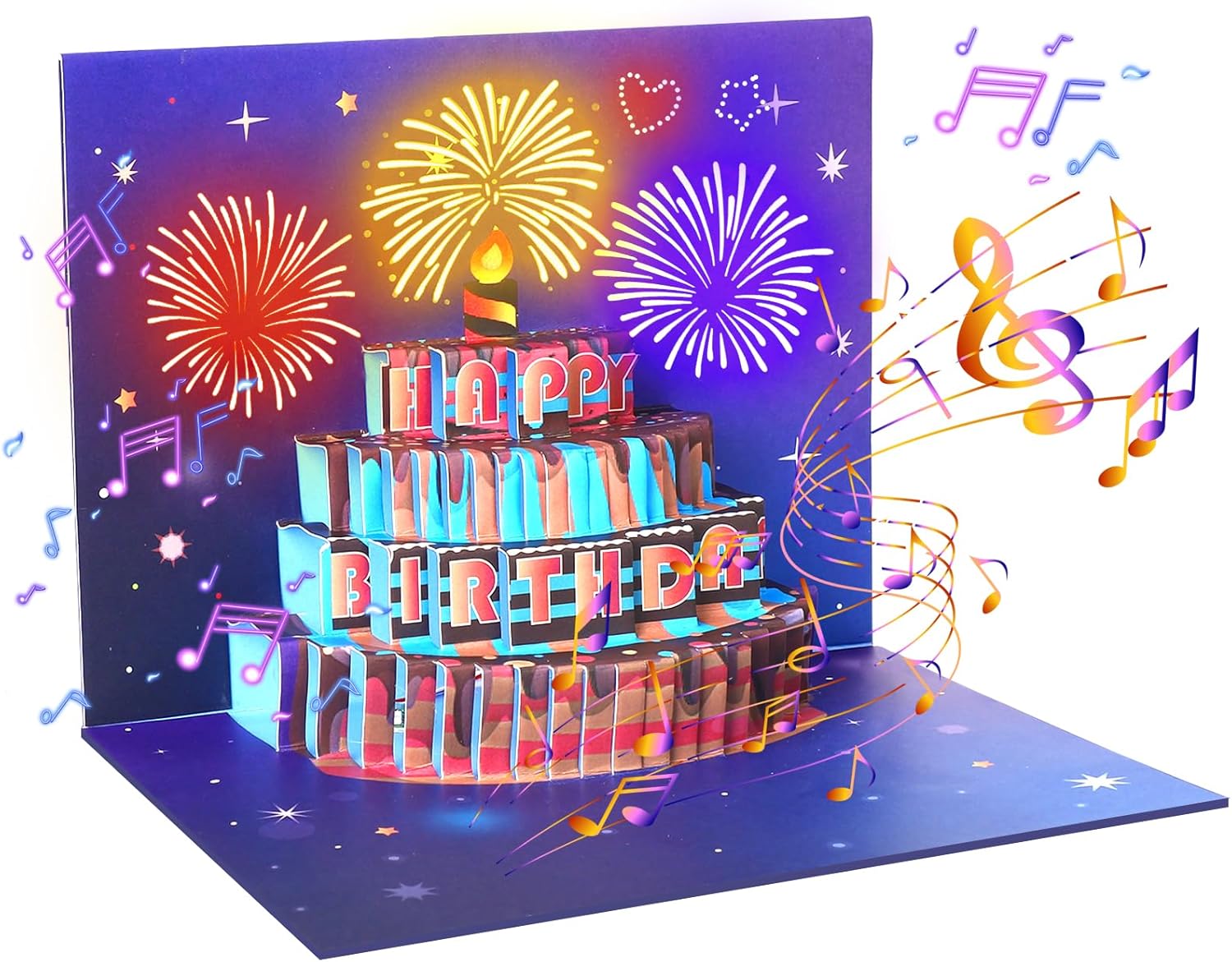 Musical Birthday Card, Pop up 3D LIGHTS & SOUND Firework Happy Birthday (Purple)