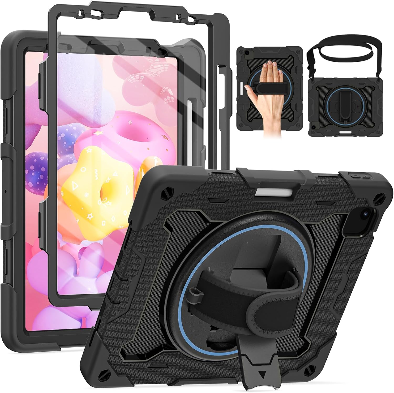 For iPad Air 5th 4th Generation 10.9 inch Case with Screen Protector [15ft Drop Protection] iPad Pro 11 Case 4th 3rd 2nd 1st Gen (2022 2021 2020 2018) for Kids W/ 360 Stand Hand/Shoulder Strap