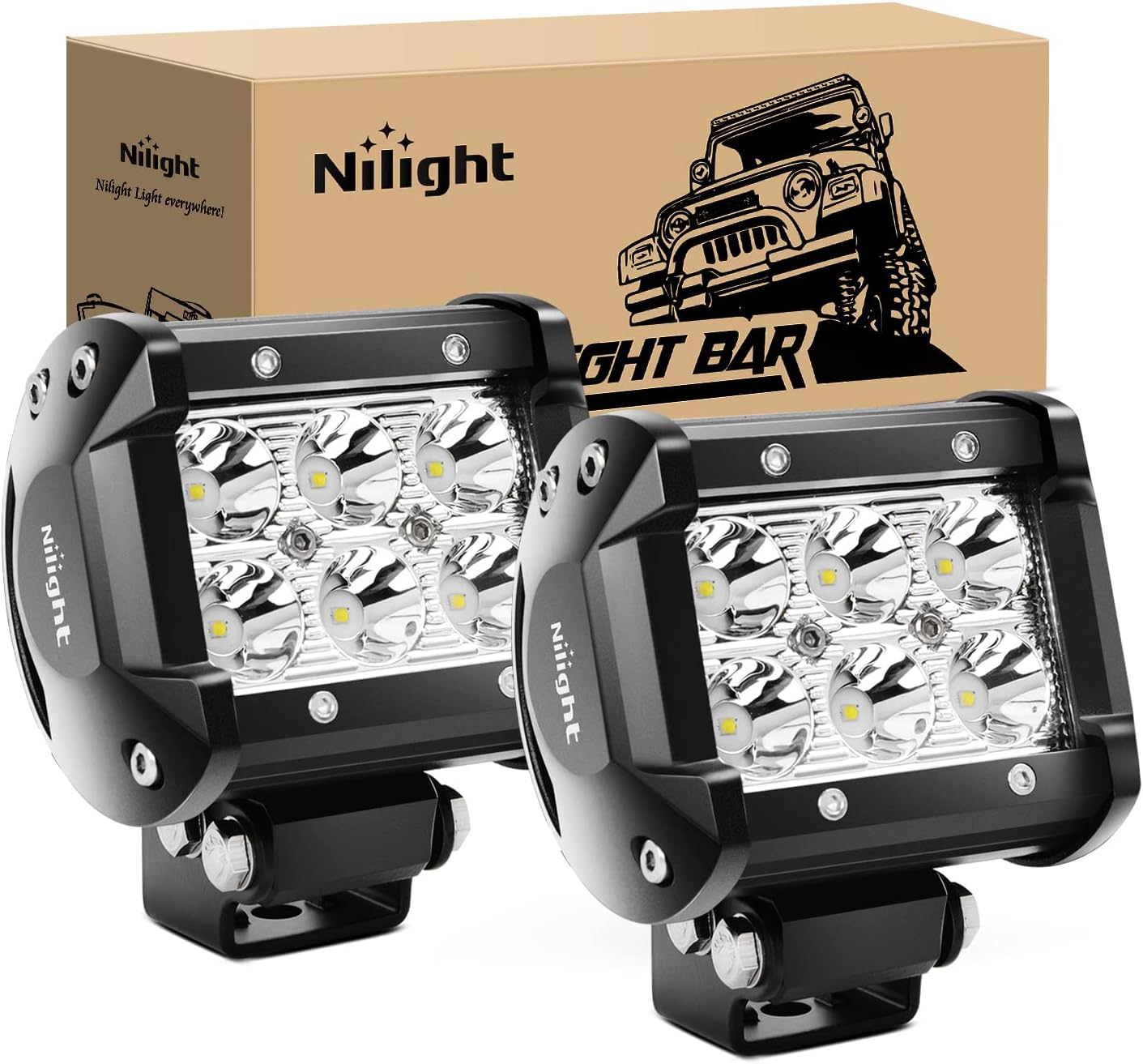 Nilight Led Pods 2Pcs 18W 1260LM Spot Off Road Lights Super Bright Driving Fog Boat Lamp Work Lighting Bar for Trucks Van Camper Wagon Car Pickup Golf Cart ATV UTV SUV Boat 4×4