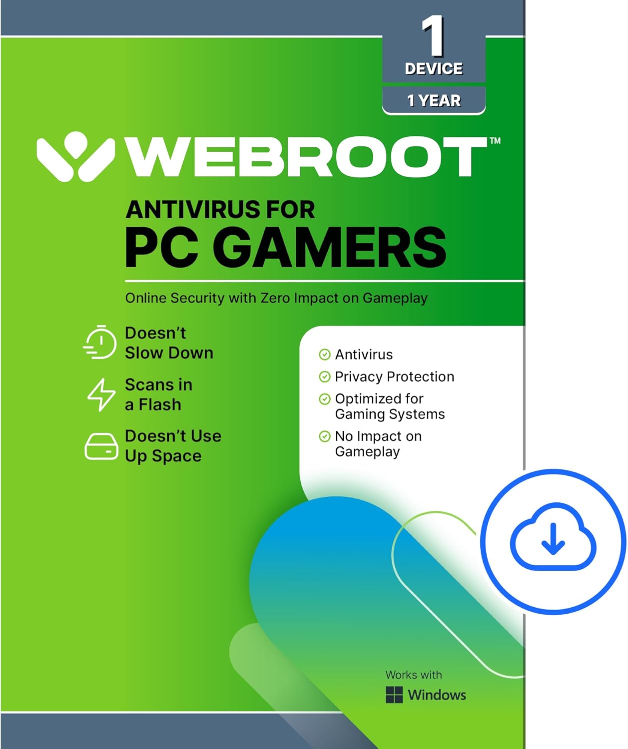 Webroot Antivirus for PC Gamers 2025 | 1 Device | 1 Year Download + System Performance Optimizer