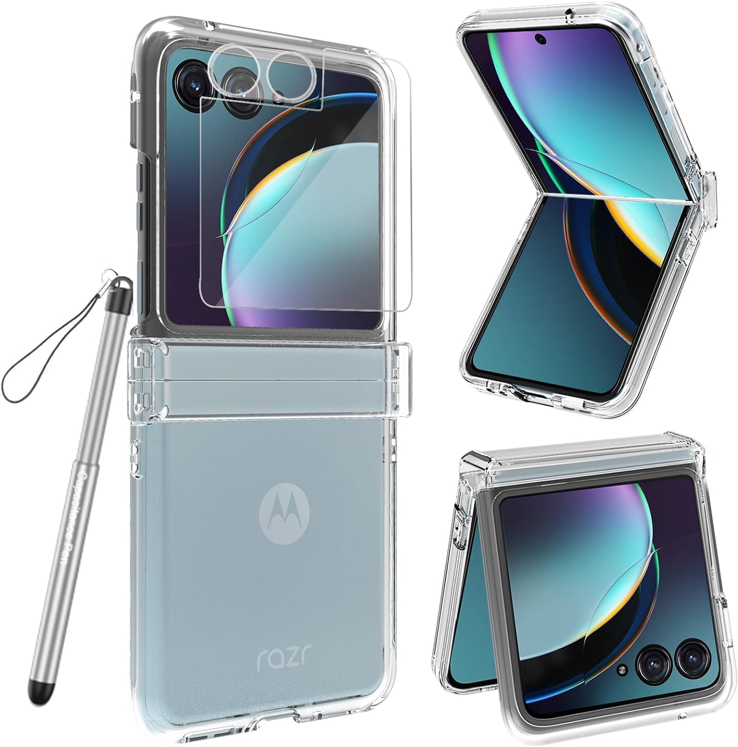 Guzhti Case for Motorola Razr Plus / Razr 40 Ultra: Cell Phone Cover with S Pen, Back Screen & Camera Lens Protector – Clear