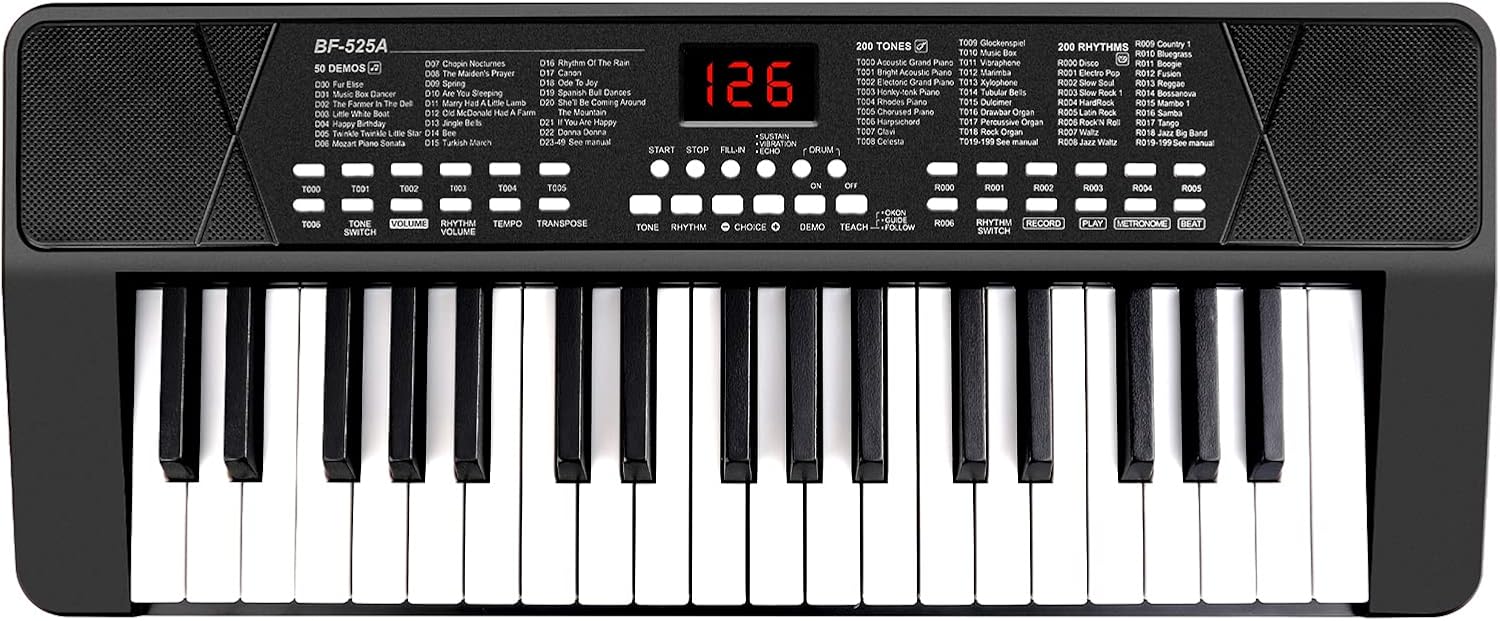 M SANMERSEN Piano Keyboard for Beginners, 37 Keys Built-in 1200mA Rechargeable Battery Electronic Piano Keyboards Portable Music Pianos Keyboard with Mic LED Screen Teaching Gift for Beginners, Black