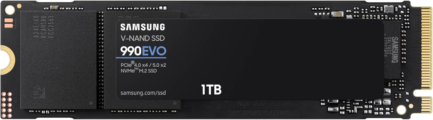 Samsung 990 EVO SSD 1TB, PCIe Gen 4×4, Gen 5×2 M.2 2280 NVMe Internal Solid State Drive, Speeds Up to 5,000MB/s, Upgrade Storage for PC Computer, Laptop, MZ-V9E1T0B/AM, Black