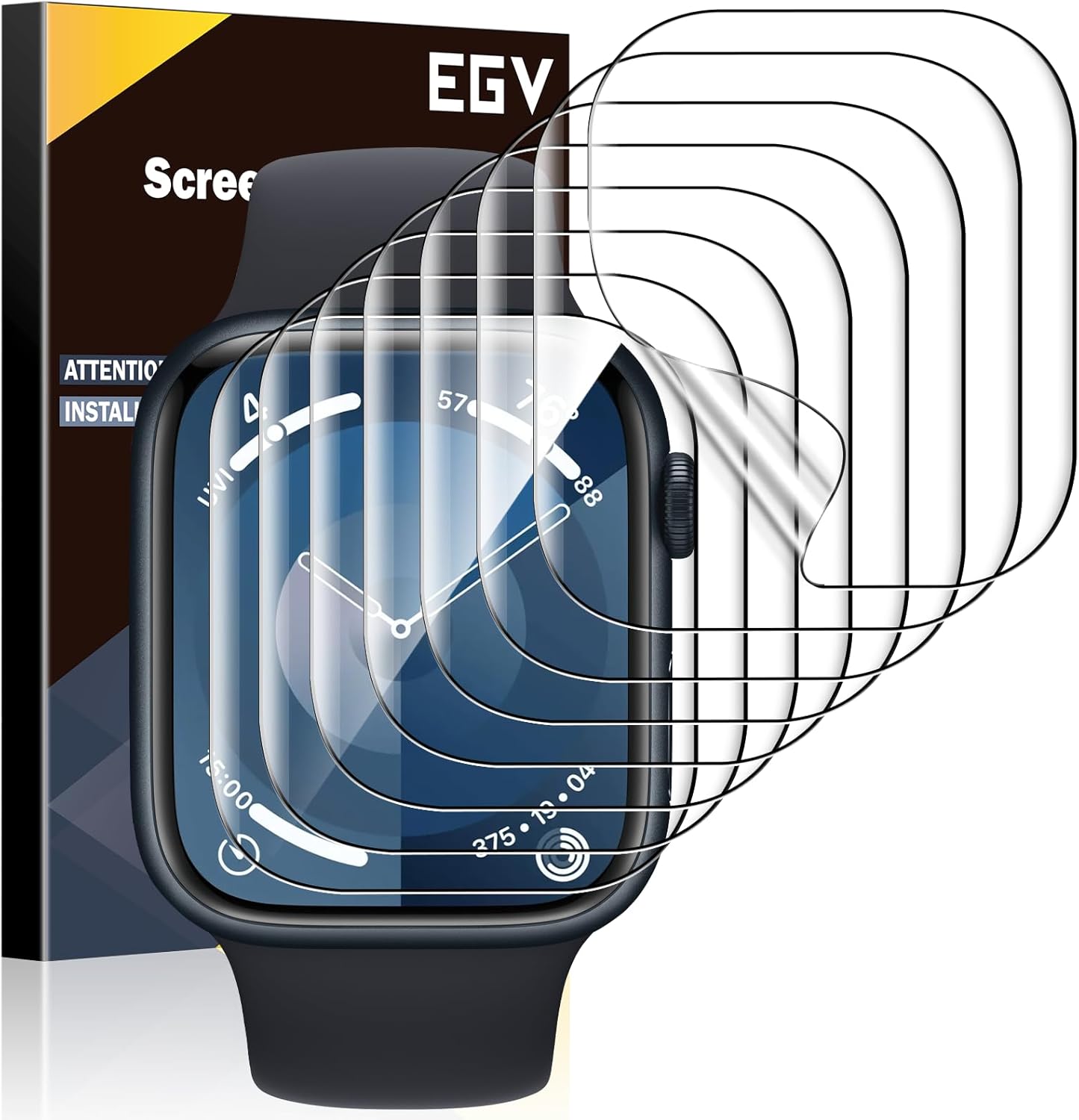 EGV 8 Pack Screen Protector for Apple Watch Series 9/8/7 45mm, Apple Watch Series 6/5/4/SE SE 2 44mm[Max Coverage ] [Bubble-Free] [Anti-Scratch] Flexible TPU Clear Film