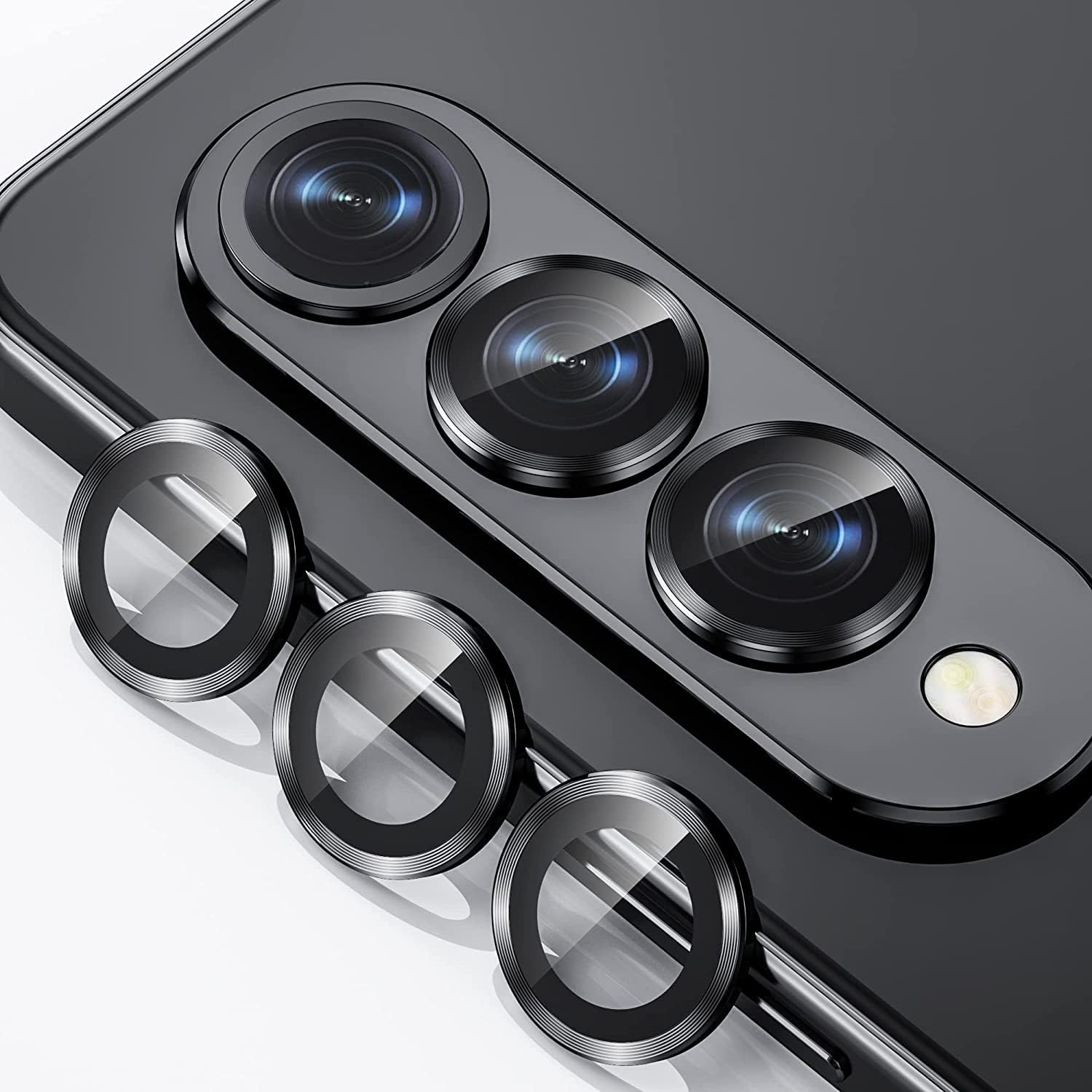 [2 Pack for Samsung Galaxy Z Fold5/A25 5G Camera Lens Protector, 9H Tempered Glass Camera Cover Metal Individual Ring for Galaxy Z Fold5 5G [Installation Tray Alignment Kit](Black)