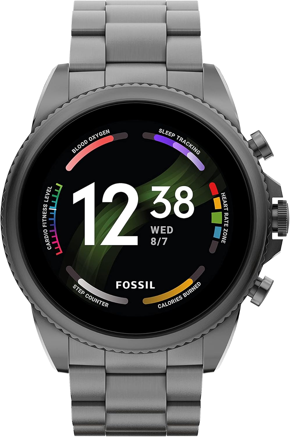 Fossil Men’s Gen 6 44mm Stainless Steel Touchscreen Smart Watch, Color: Smoke (Model: FTW4059V/FTW4059R)