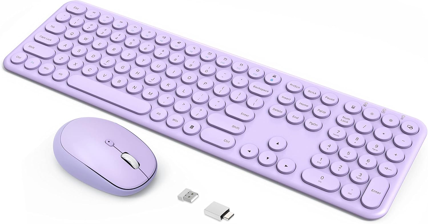 Wireless Keyboard Mouse Combo – 2.4Ghz Aesthetic Quiet Keyboard and Mouse Wireless – 110 Keys Full Size Ultra-Thin Keyboard for Laptop, Computer, PC, Notebook, Windows, Mac OS (Purple)