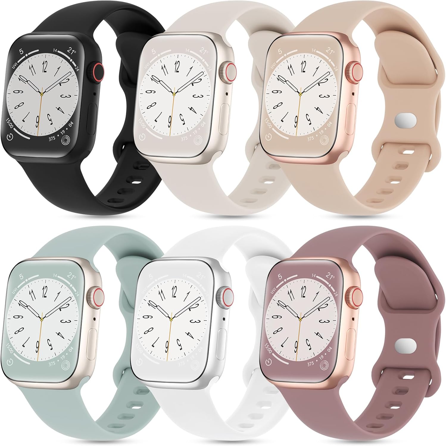 6 Pack Silicone Sport Bands Compatible with Apple Watch Band 38mm 40mm 41mm 42mm 44mm 45mm 46mm 49mm Women Men, Soft Strap Waterproof Wristband for iWatch Series 10 9 8 7 6 5 4 3 2 1 Ultra SE