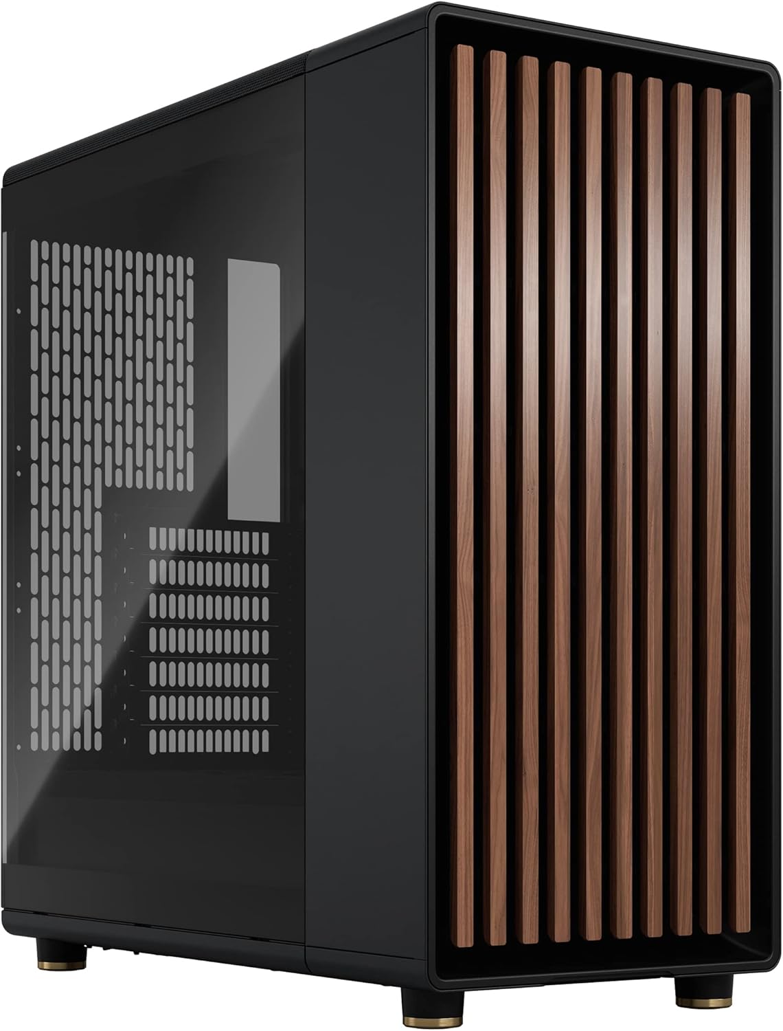 Fractal Design North Charcoal Black Tempered Glass Dark – Genuine Walnut Wood Front – Glass Side Panel – Two 140mm Aspect PWM Fans Included – Type C USB – ATX Airflow Mid Tower PC Gaming Case