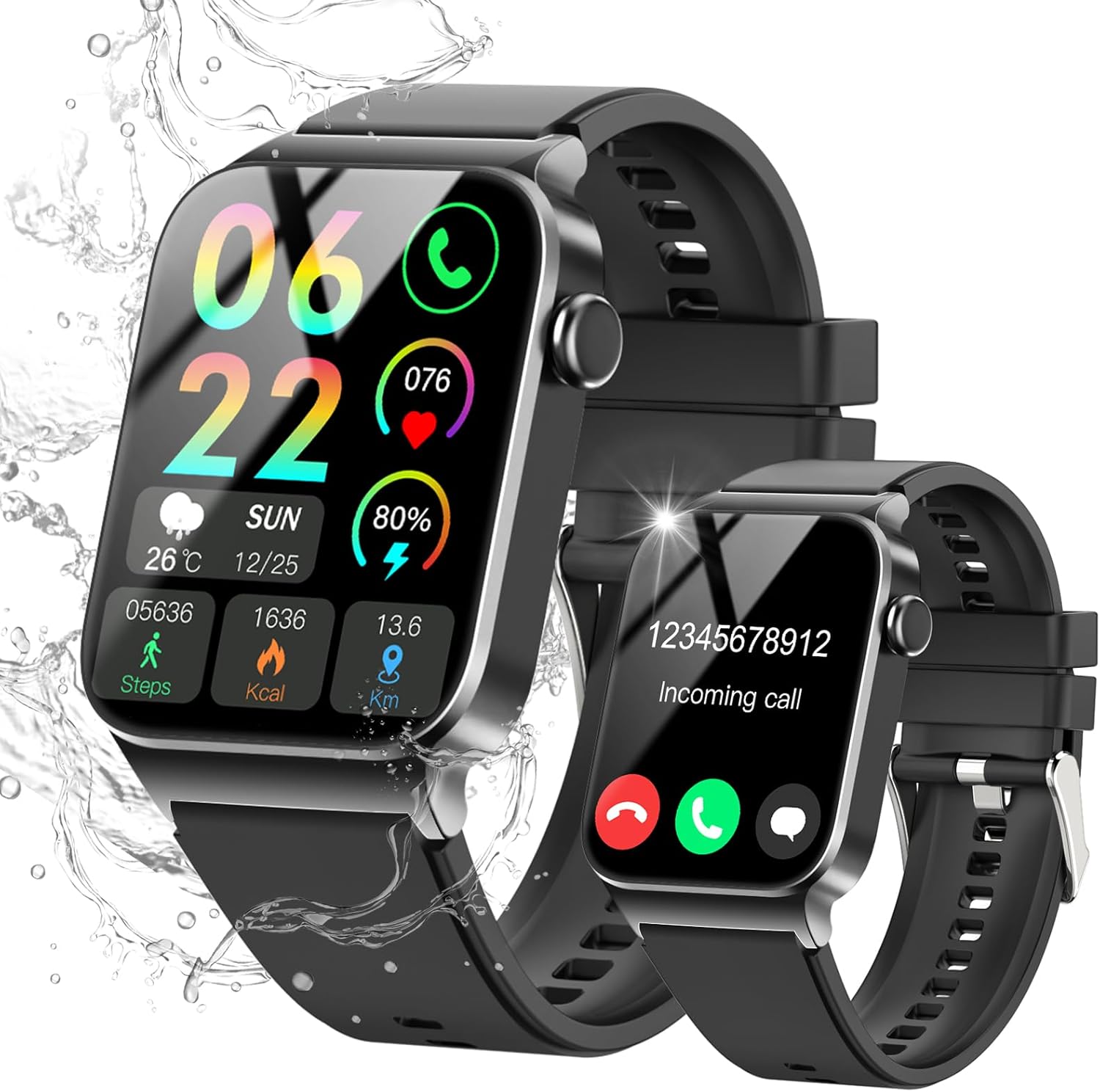 Smart Watch for Men Women Bluetooth Call, 1.85″ HD Screen Smartwatch with Heart Rate/Sleep Monitor, 110+ Sport Modes Activity Trackers IP68 Waterproof, Fitness Watch for Android iOS, Black