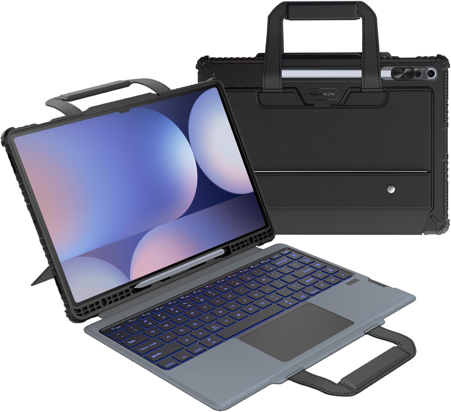 Nillkin Carry Go Keyboard Case for Samsung Galaxy Tab S10 Ultra/S9 Ultra 14.6″ Tablet with Handle, Rugged Case with Detachable Backlit Keyboard, Trackpad, Portrait/Landscape Stand, Camera Cover