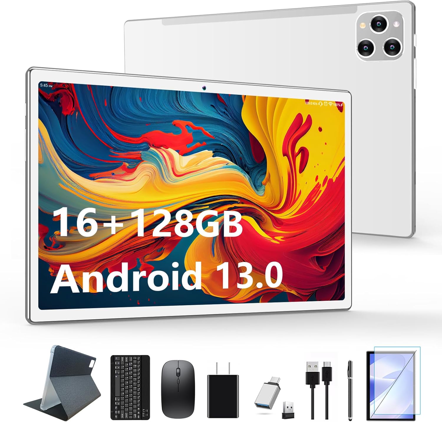 2025 Latest Tablet Android 13 Tablets 10 Inch, Tablets 128GB ROM+16GB RAM (8+8 Virtual), 2 In 1 Tablet with keyboard, Powerful Octa-Core+13MP Camera, 1TB TF Expandable, FHD IPS Display WiFi Tableta PC