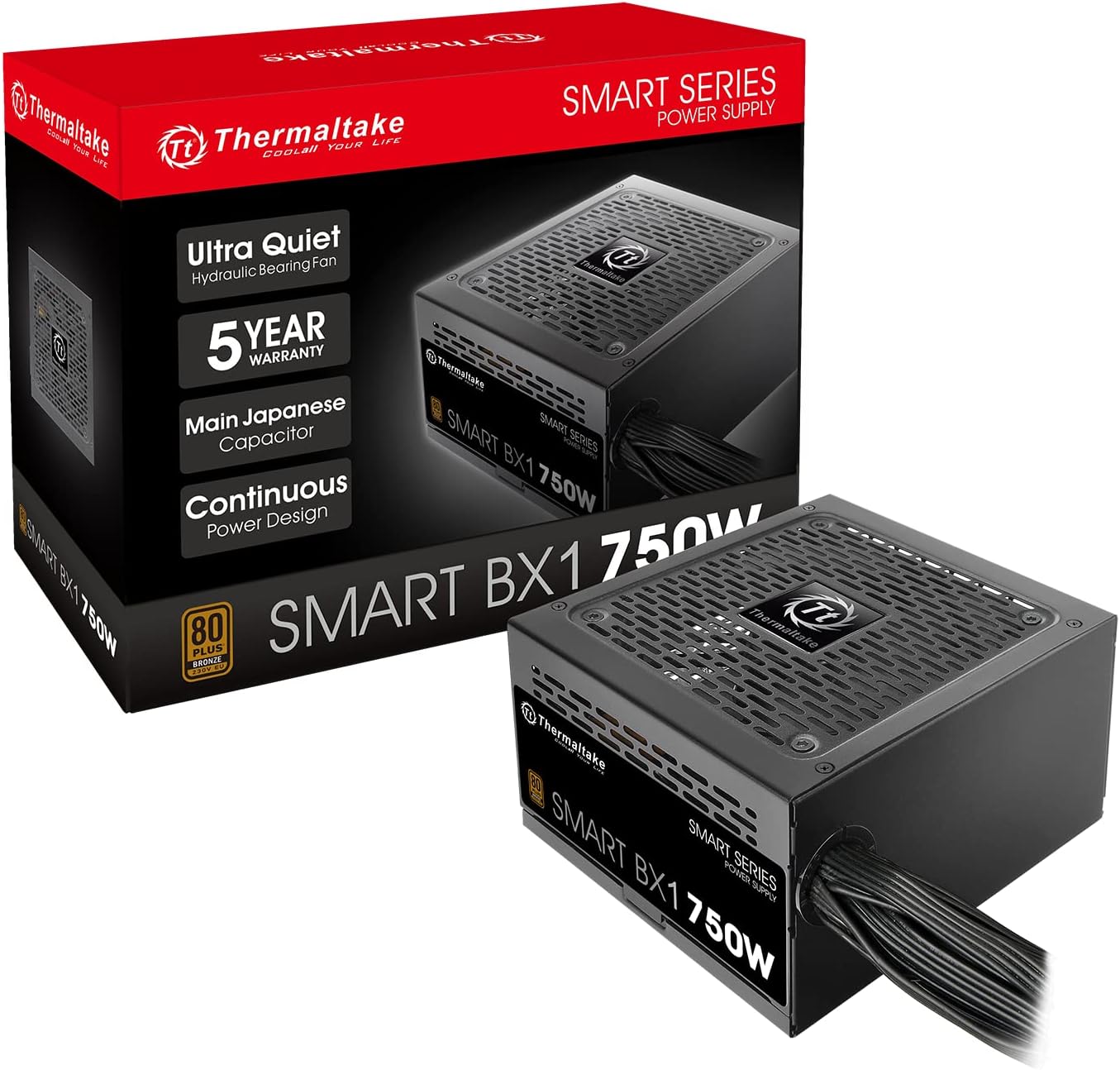 Thermaltake Smart BX1 750W Bronze SLI/Crossfire Ready Continuous Power ATX12V V2.3/ EPS V2.92 80 Plus Bronze Certified 5 Year Warranty Non Modular Power Supply PS-SPD-0750NNFABU-1