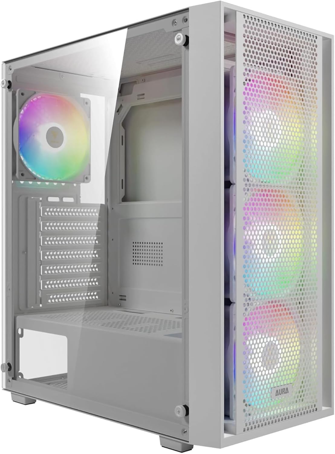 GAMDIAS White ATX Mid Tower Gaming Computer PC Case with Side Tempered Glass, Preinstalled 4X 120mm ARGB Fans, Support Up to 6X 120mm Fans, 360mm AIO/Radiator, 340mm GPU/VGA, 160mm CPU Air Cooler