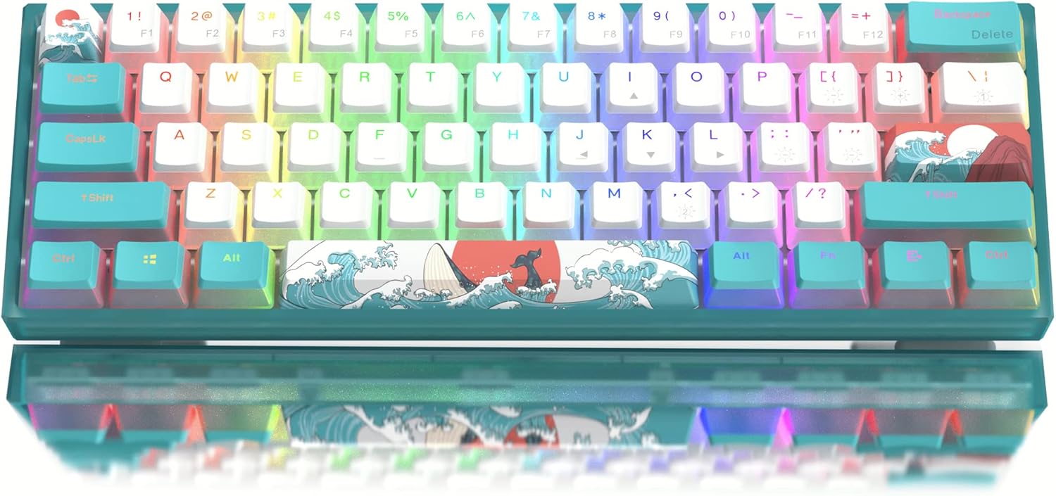 Womier 60% Percent Keyboard,WK61 Mechanical RGB Wired Gaming Keyboard,Hot-Swappable Creamy Key Board with PBT Keycaps,Linear Red Switch for Windows/MAC (Blue)