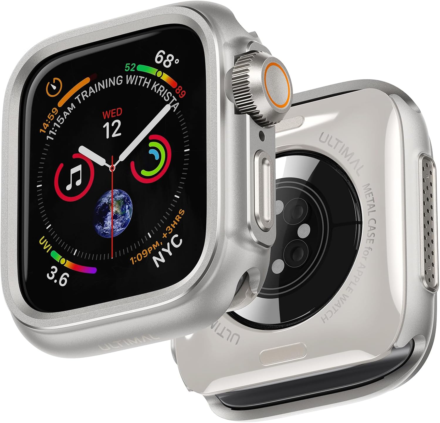 ULTIMAL Metal Case Compatible with Apple Watch Series 9/8/7 45mm with Back Cover,Military Grade Shockproof Protective Case, Rugged Cover for iWatch 45mm (Silver)