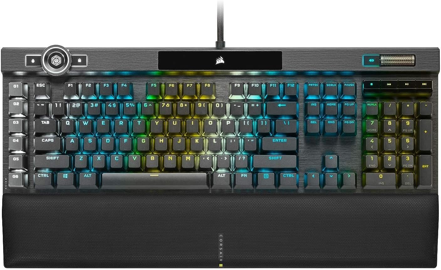 Corsair K100 RGB Optical-Mechanical Wired Gaming Keyboard – OPX Switches – PBT Double-Shot Keycaps – Elgato Stream Deck and iCUE Compatible – QWERTY NA Layout – Black