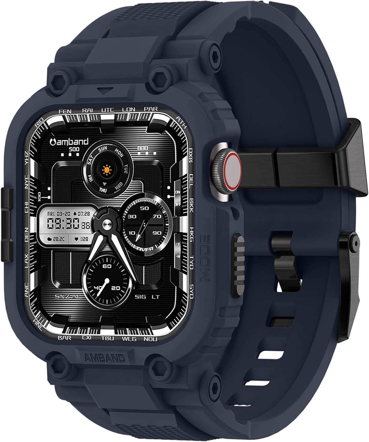 amBand Bands Compatible with Apple Watch 9/8/7 45mm, M1 Sport Series Rugged Case with TPU Strap Military Protective Tough Cover Bumper for iWatch SE2/SE/6/5/4/3 44mm 42mm Men Navy Blue