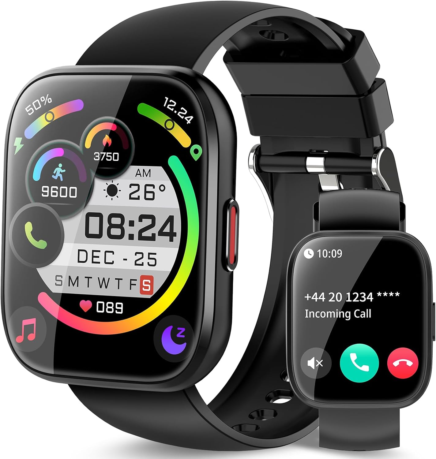 Smart Watch for Men Women Bluetooth Call, 1.85″ HD Touch Screen Fitness Watch with Sleep Heart Rate Monitor, 112+ Sports Modes, IP68 Waterproof Activity Trackers for Android iOS, Black