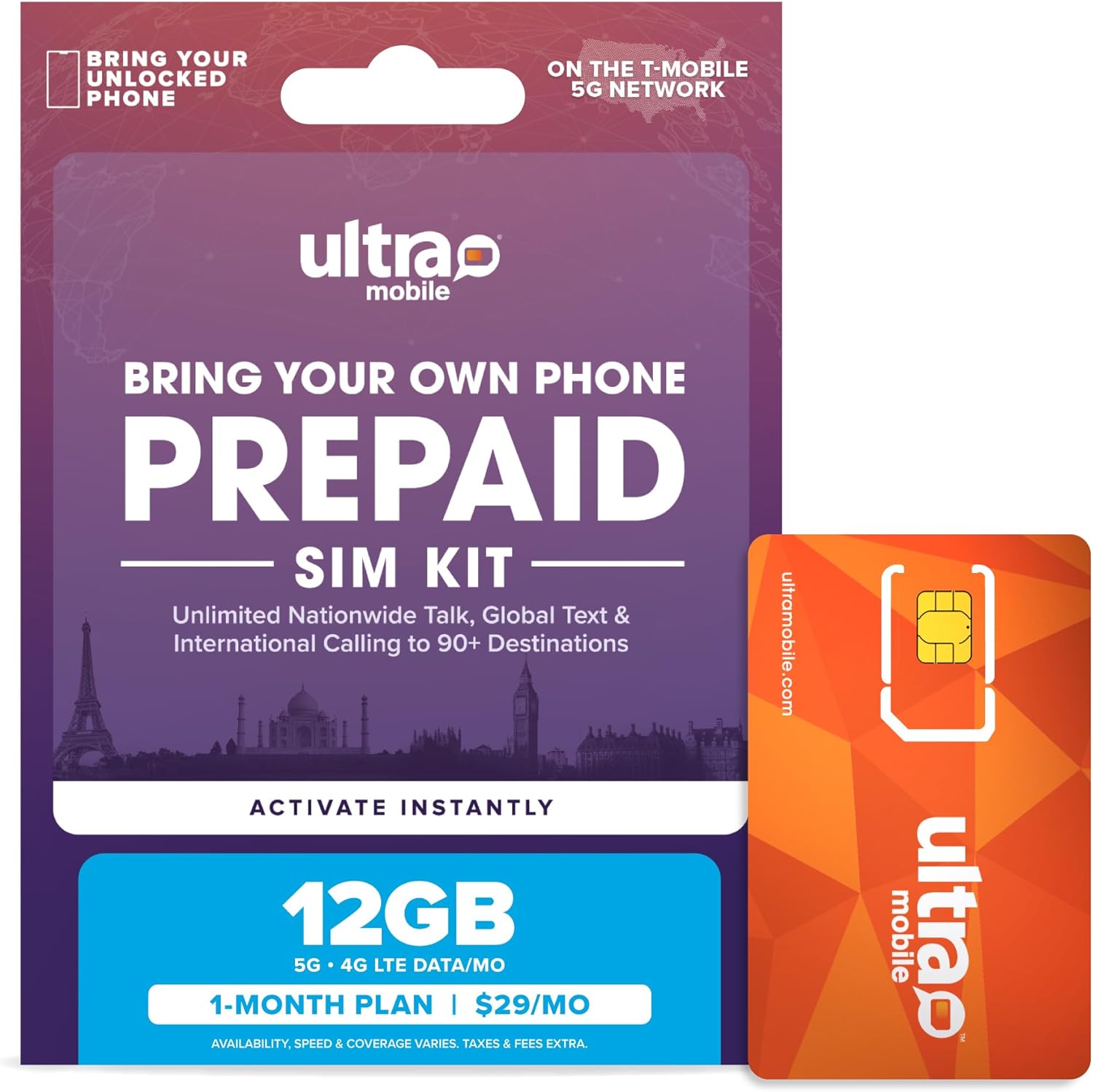 $29/mo. Ultra Mobile Prepaid Phone Plan with Unlimited Talk, Text, & 12GB of 5G • 4G LTE Data for 1 Month (3-in-1 SIM Card Kit)