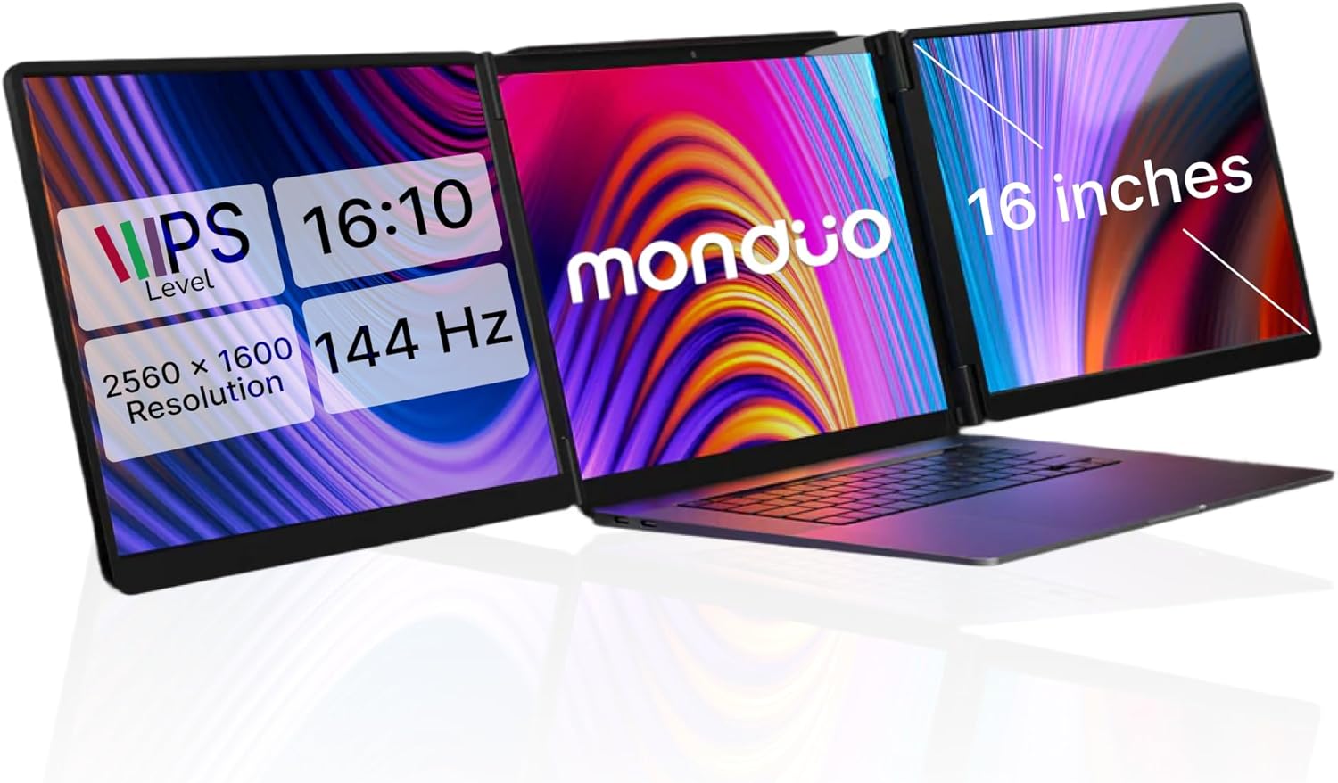 16″ Pro Triple Laptop Screen Extender, Dual 16″ 2k Portable Monitors, 144Hz, 100% DCI-P3, Compatible with 16″ MacBook Pro M1, M2, M3, M4 & Windows Laptops, for Gaming, Creators, & Professional
