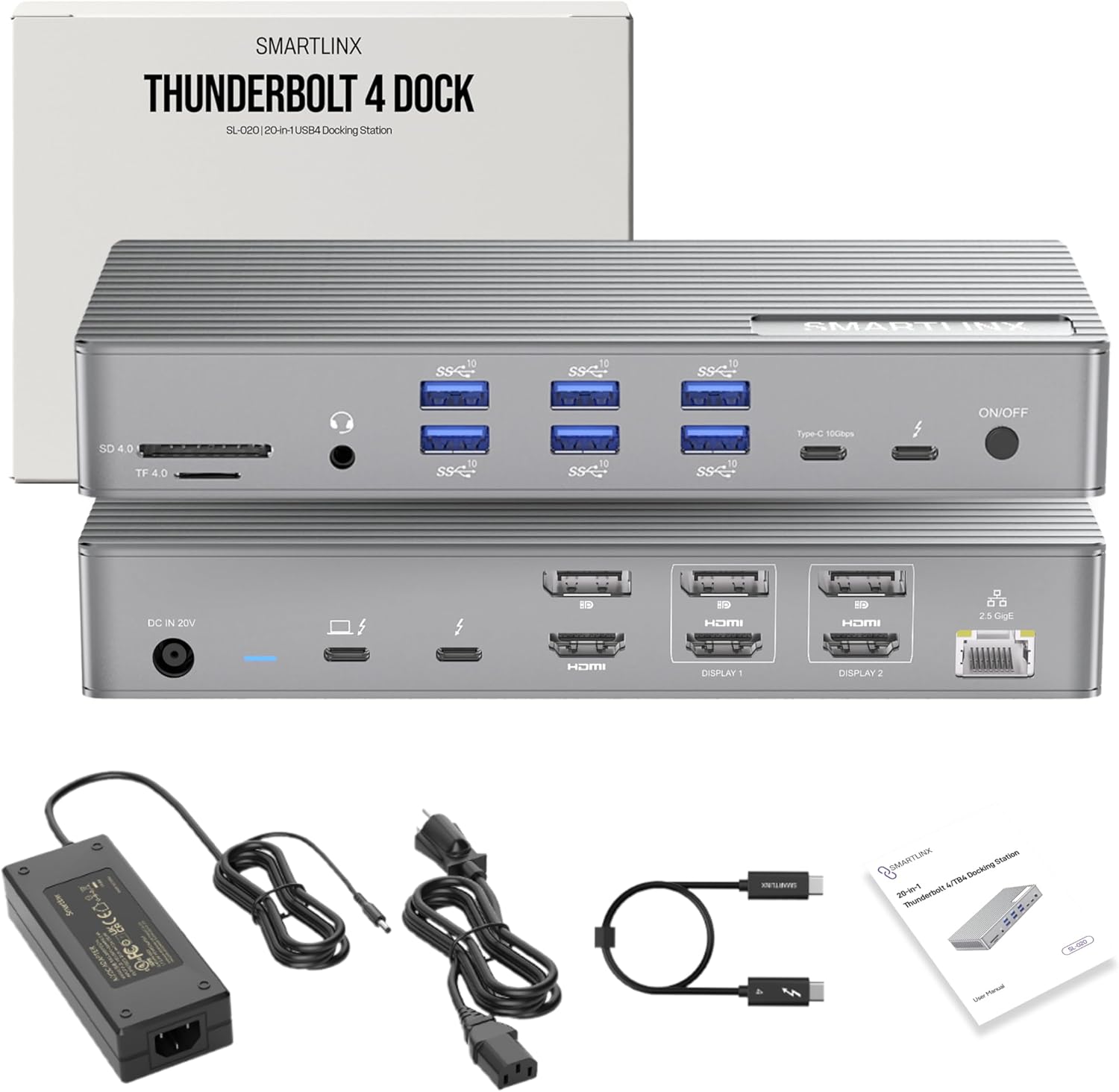 Thunderbolt 4 Dock with DisplayLink – USB-C/A MacBook Docking Station, Chrome, Windows 10/11 Compatible – 21 Ports, Dual/Triple/Quad/5 Monitor Support – 40Gbps, 150W Charging, 8K/4K Display