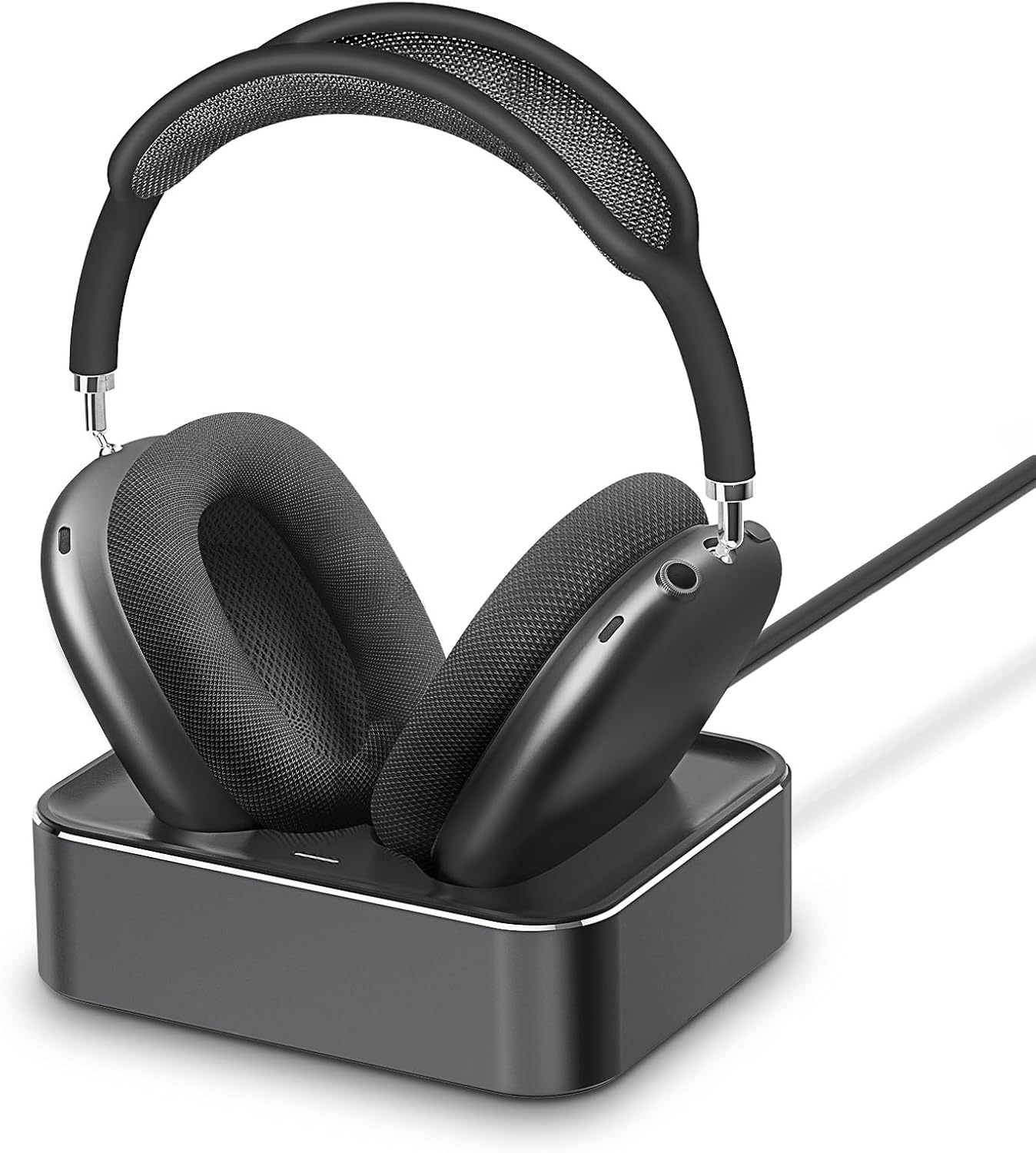 Headphone Charging Station for AirPods Max 2024 & 2020 – Magnetic Headset Charger Dock with Dual Lightning & Type-C Connectors (Space Gray)