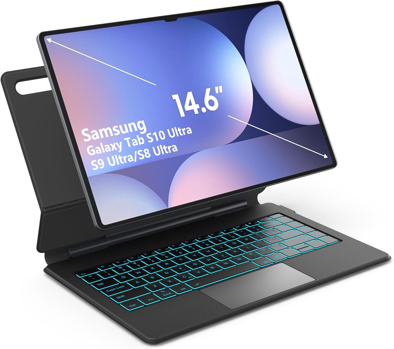 for Samsung Galaxy Tab S10 Ultra S9 Ultra Keyboard Case 14.6” Magic-Style Floating Cantilever Magnetic Stand, Ai Key, 7 Color Backlit, Built-in trackpad Ebony Black