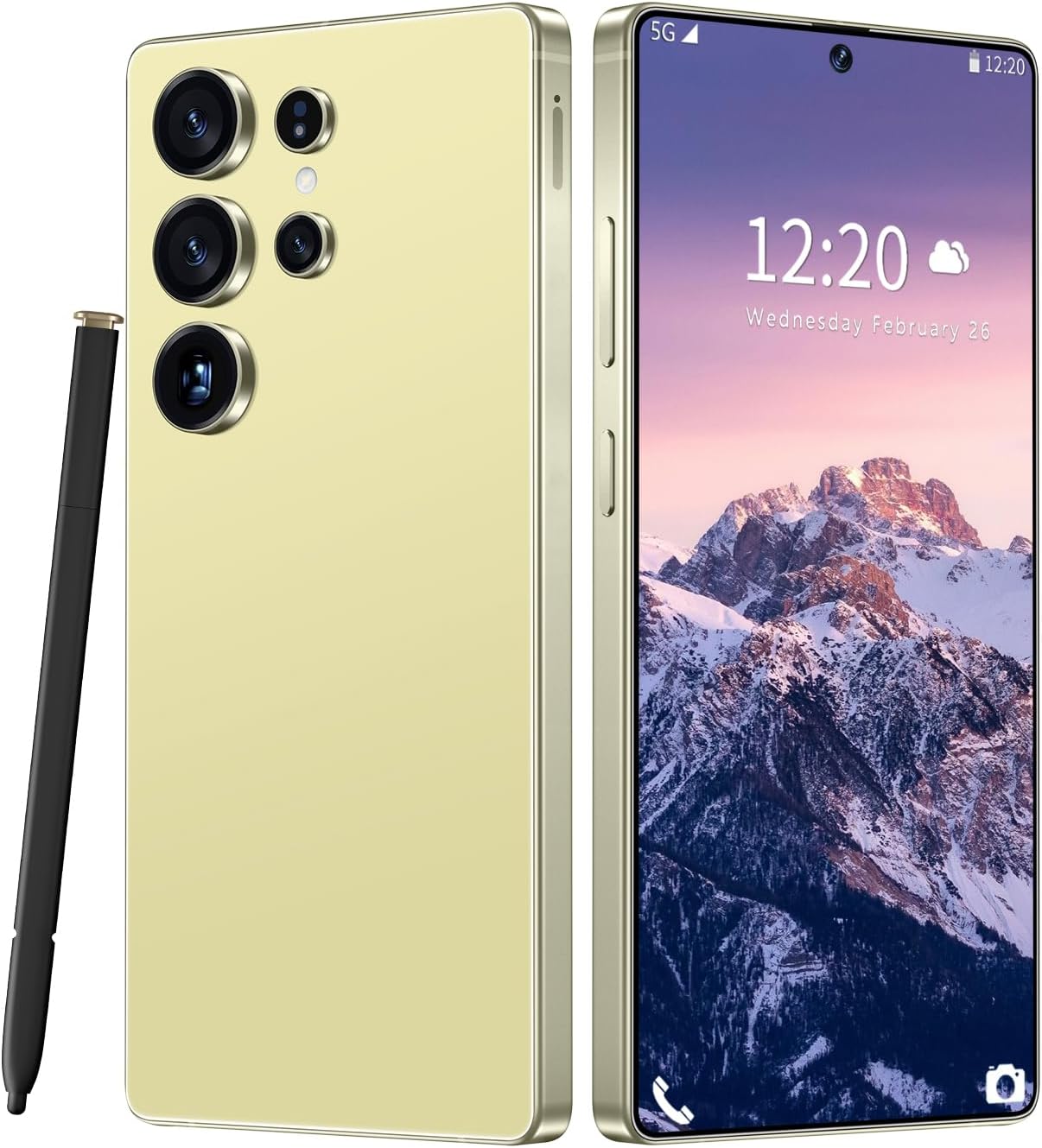 Huness I25 Ultra Unlocked Cell Phone,Built in Pen,12+512GB Unlocked Phone, Android 14 Battery 7000mAh 6.99″ HD Screen Smartphone, 5G/Face ID/Fingerprint Lock/Dual SIM/GPS (Yellow)