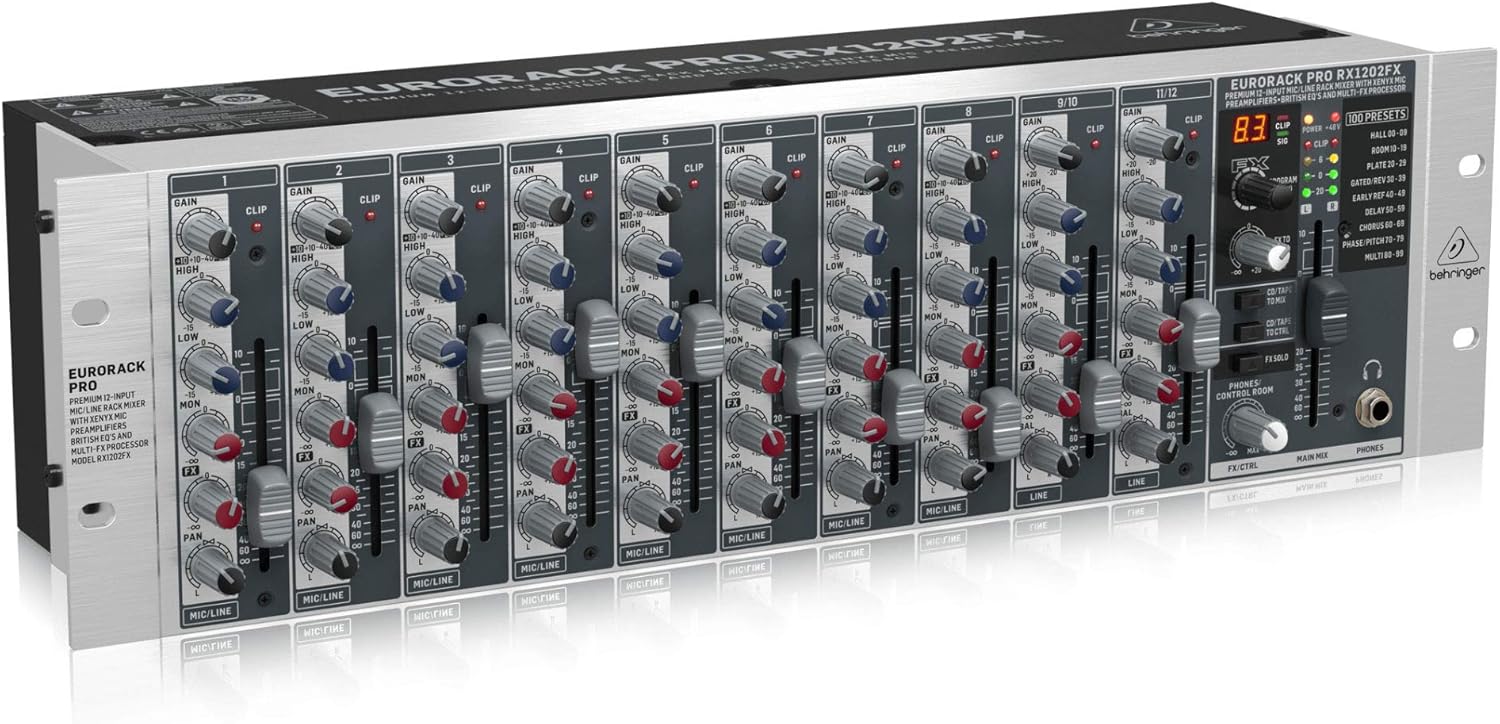 Behringer RX1202FX V2 Premium 12-Input Mic/Line Rack Mixer with XENYX Mic Preamplifiers, British EQ’s and Multi-FX Processor