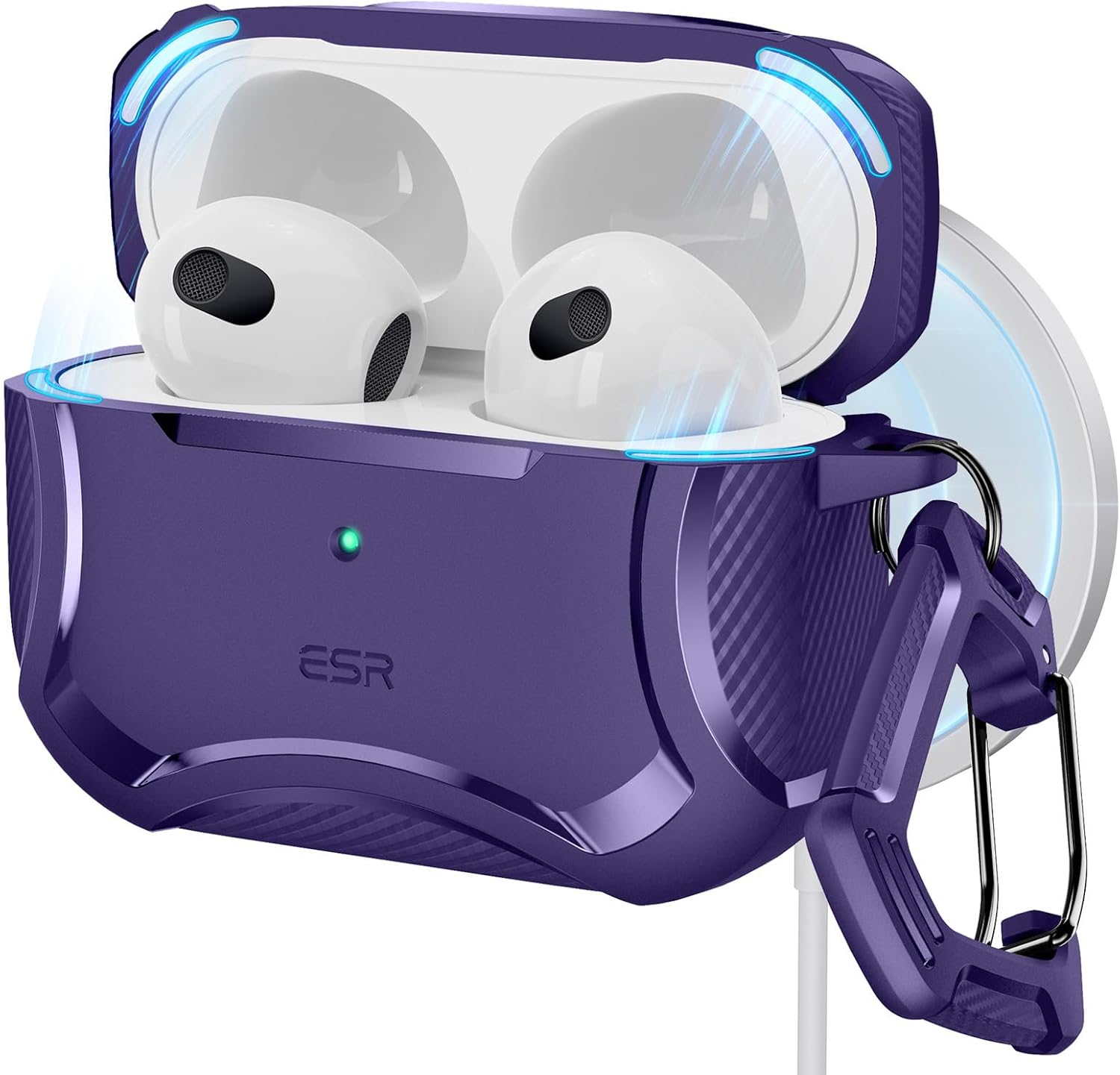 ESR for AirPods 3rd Generation Case, Compatible with AirPods 3rd Gen (2021), Compatible with MagSafe, Powerful Drop Protection, Magnetic Lid, Cyber Series, Purple