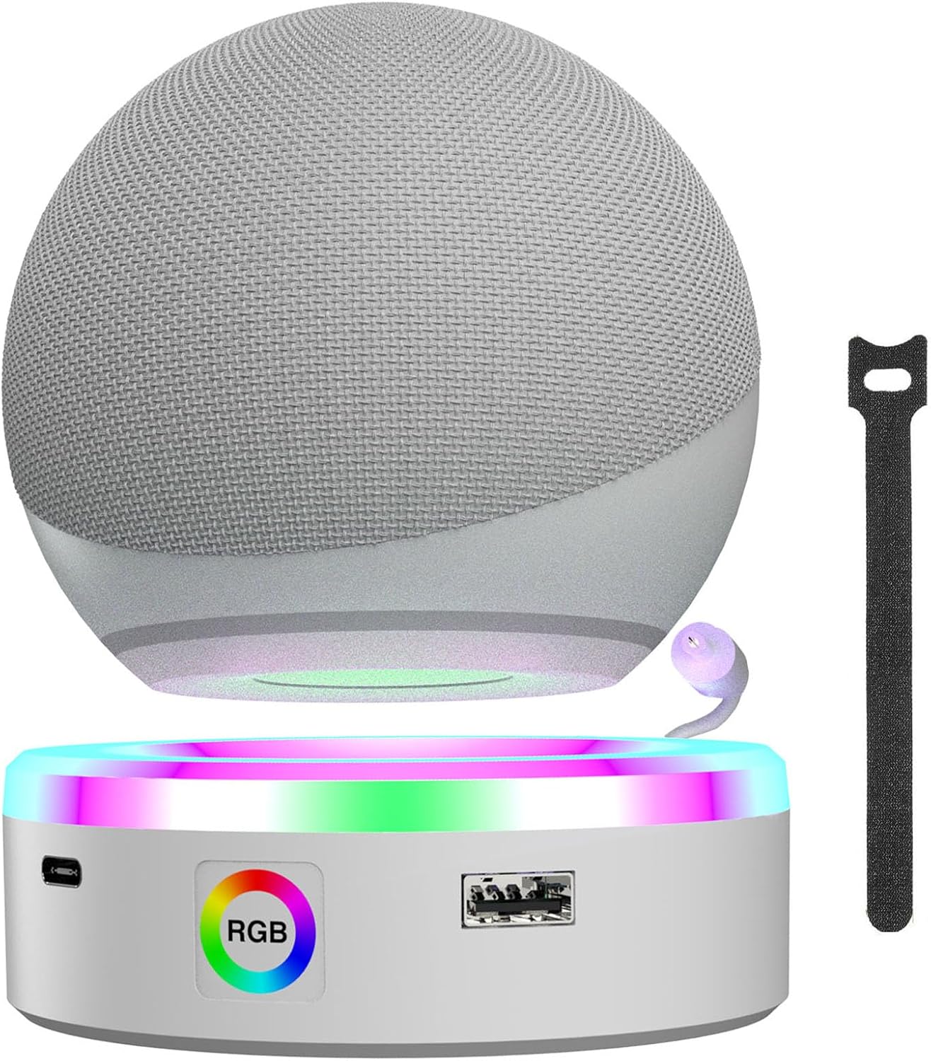 Charging Station for Echo Dot 4 th 5th gen, 4 Modes Touch Control Music Sync RGB LED Multicolor Light, Desk Desktop Holder Mount Charger Stand with Cable Organizer (White)